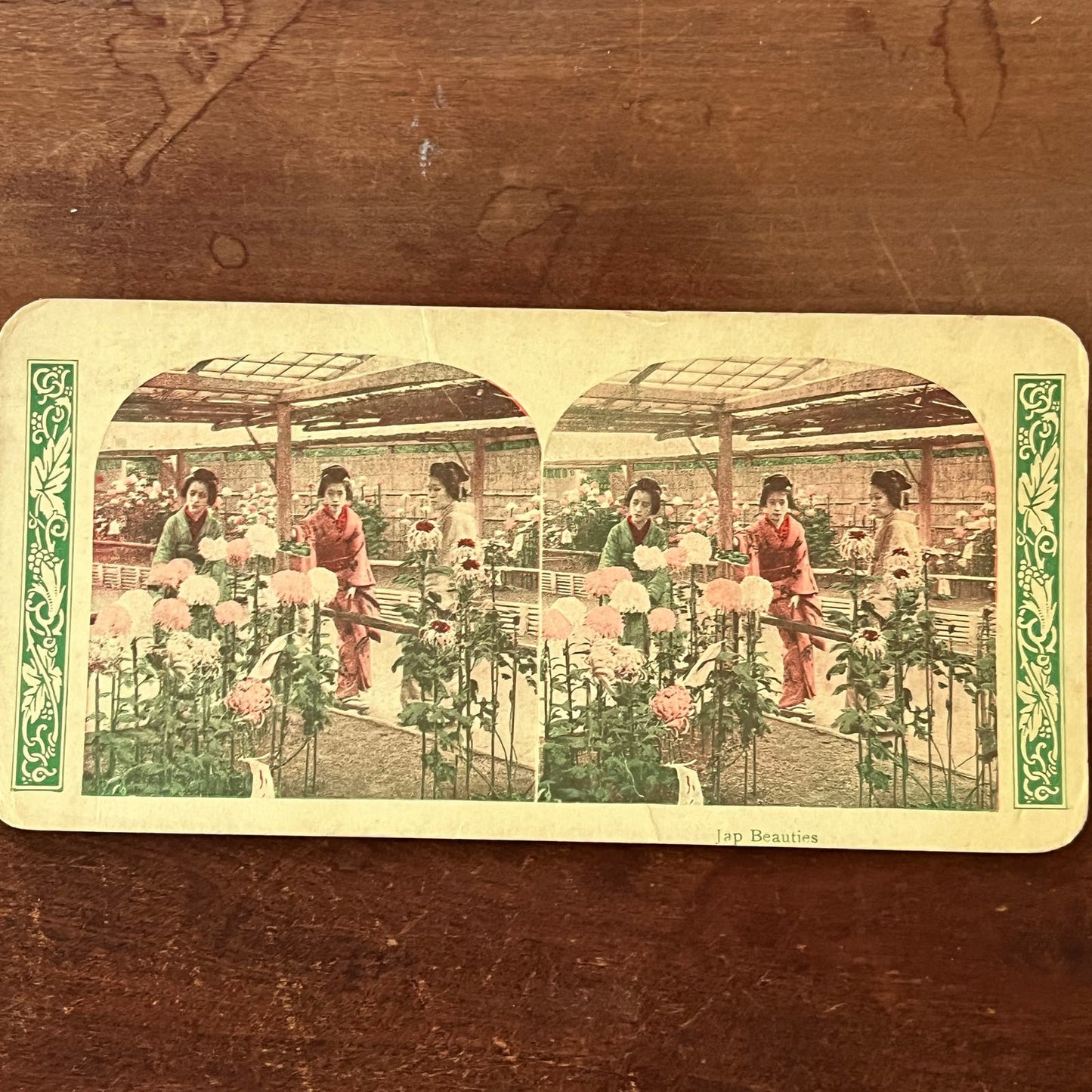 Japanese Women Gardening Tinted Antique Stereoview Card TJ9-V4