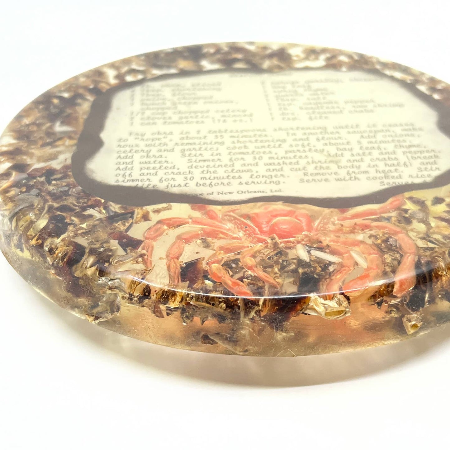 Retro Kitsch Lucite Trivet Seafood Gumbo Recipe Lagniappe New Orleans TC7