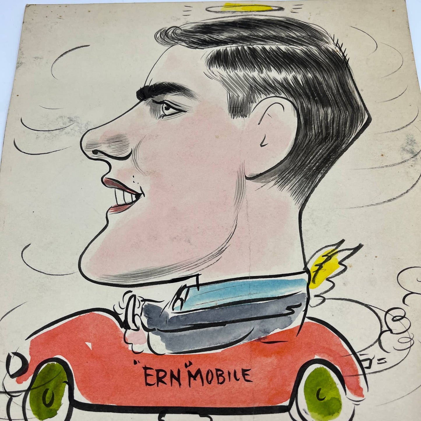 1960s Original Caricature Drawing Car Woman No Parking Halo vintage art "SW" FL5
