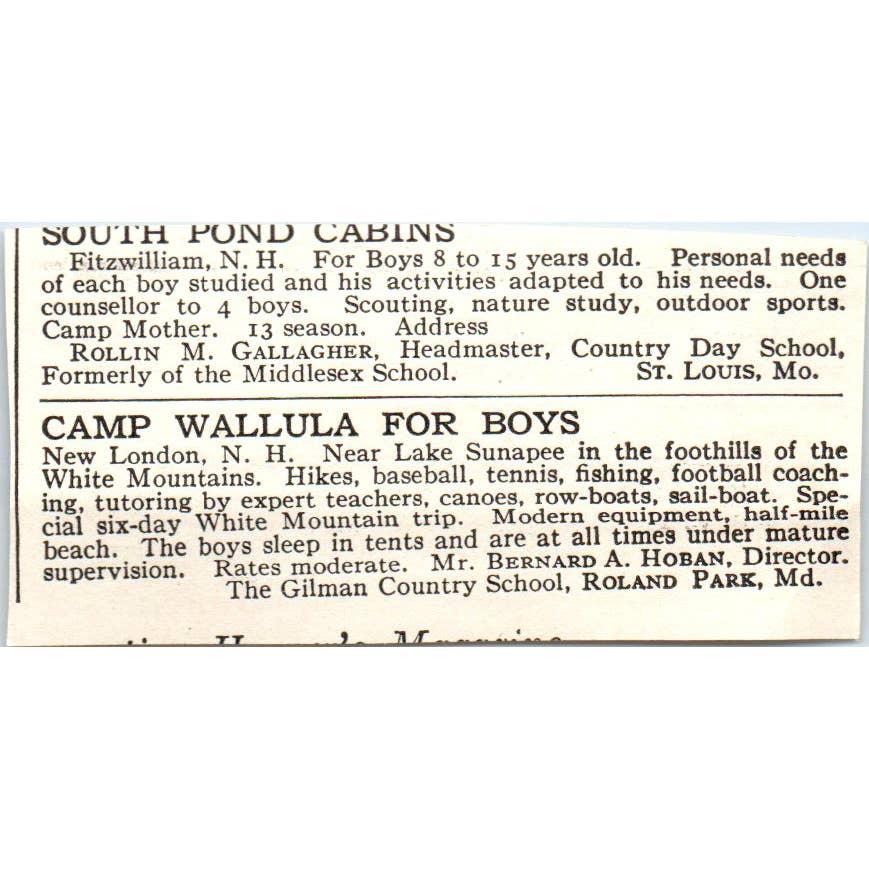 c1920 Harper's Ad - Little Bay Camp for Girls P.C. Headley Jr Fairhaven MA EA3-1