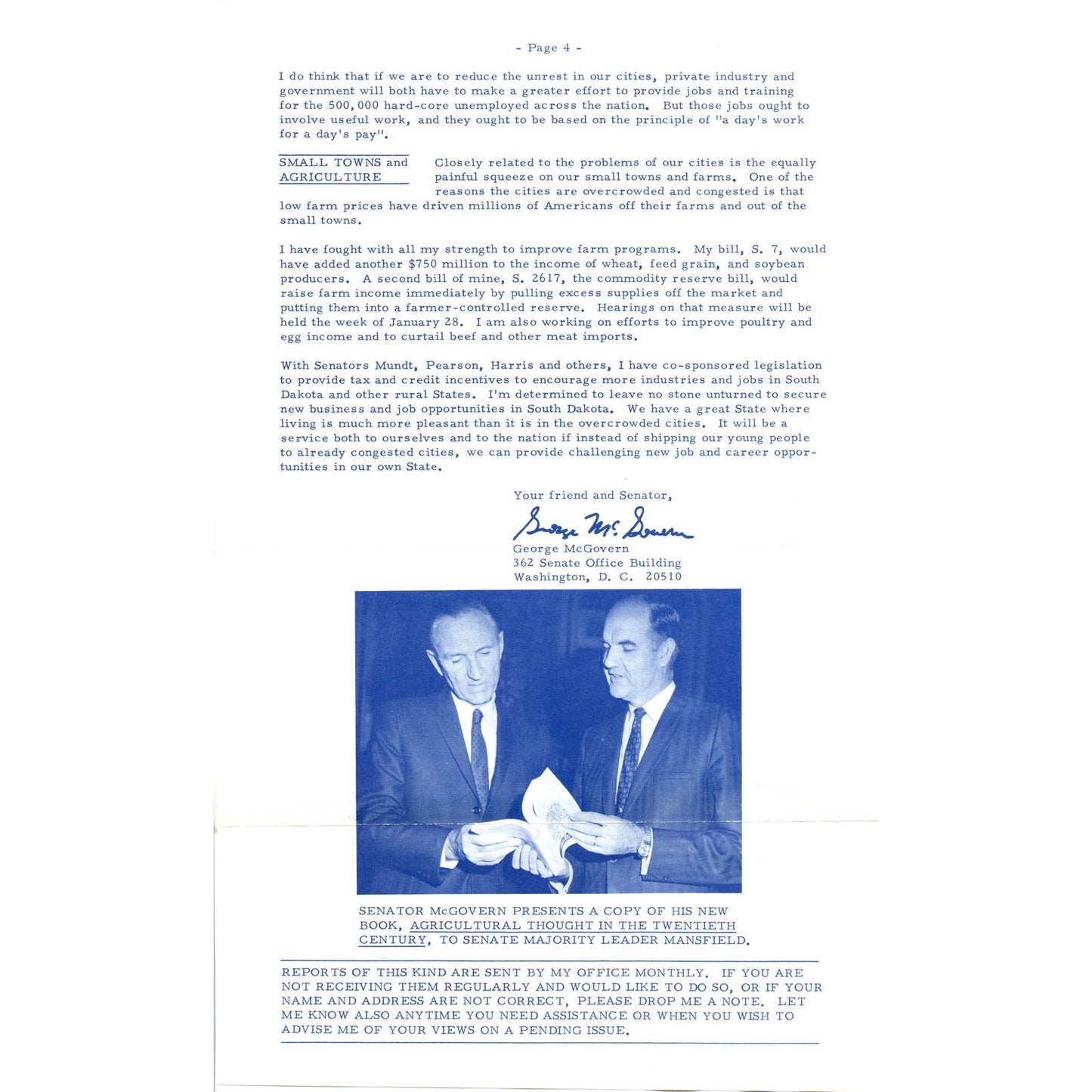 Senator George McGovern Reports Newsletter Jan 1968 Original TK1-P7