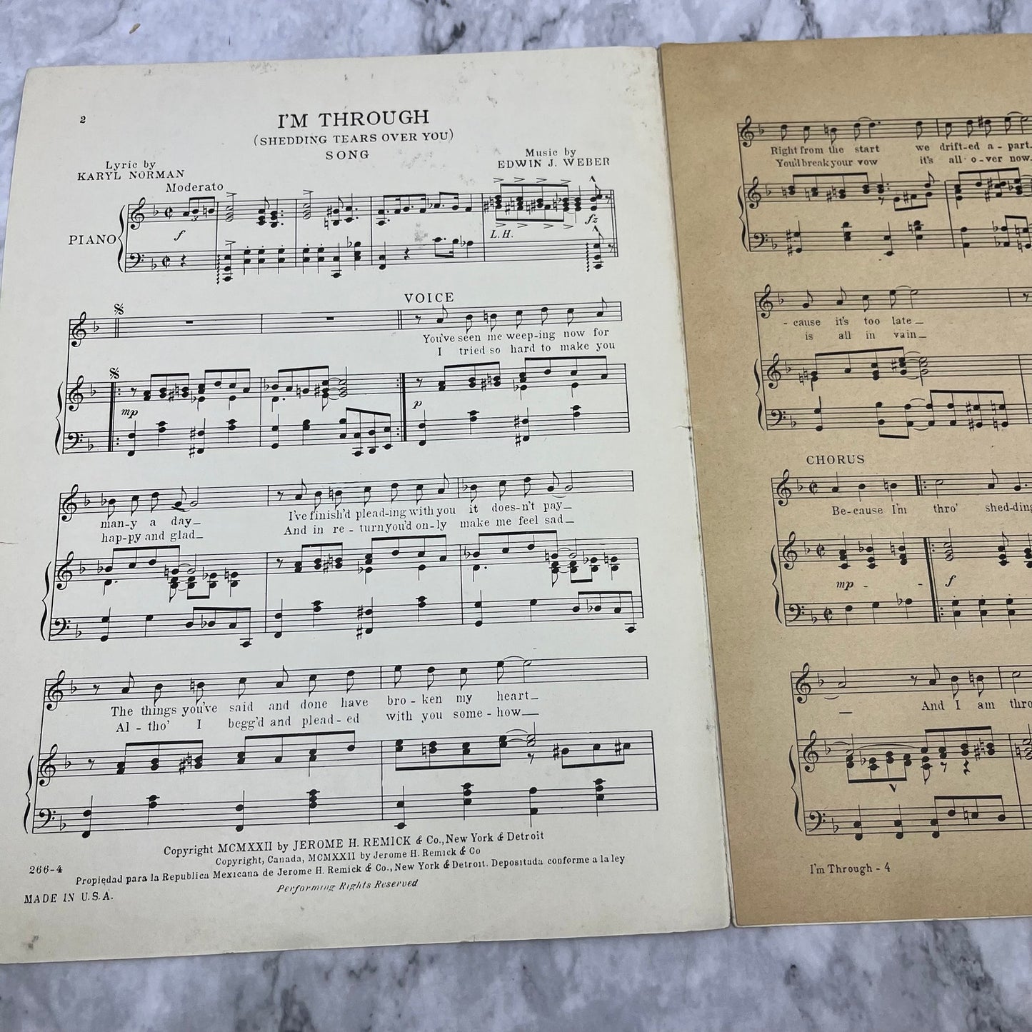 Vintage Sheet Music I'm Through Shedding Tears over you Norman Weber V38