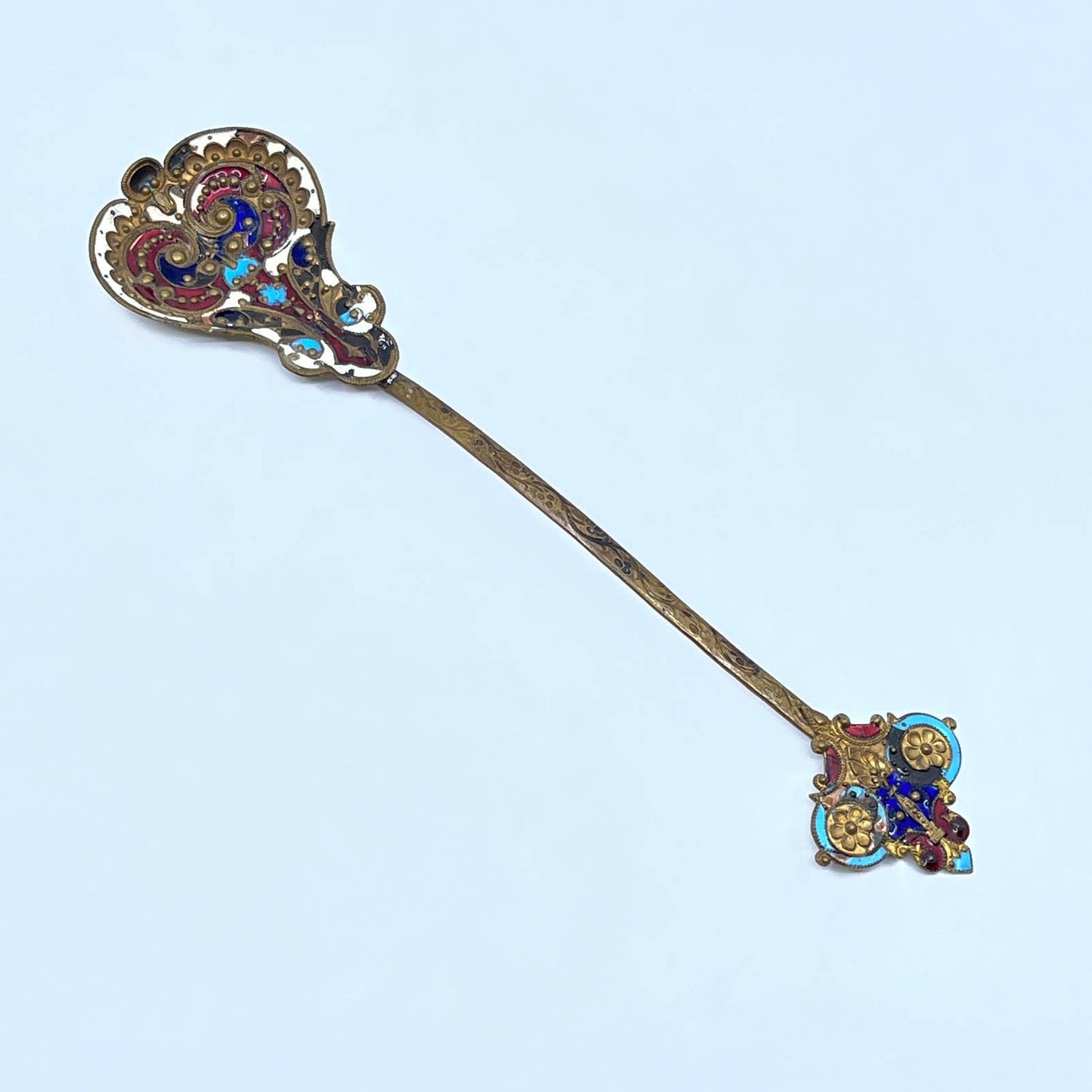 1880's Antique French Champleve Brass & Enamel Gilted Decoratve 7.5" Spoon SD6