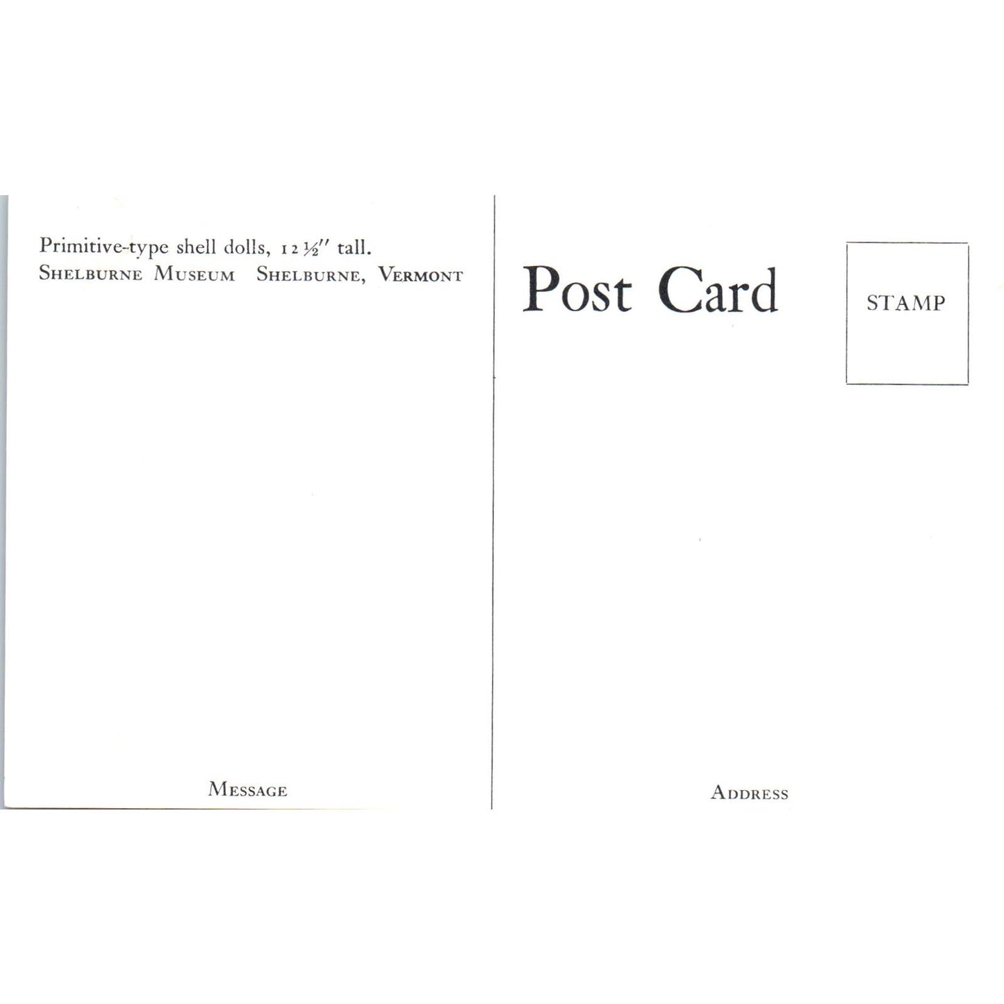 Primitive Type Shell Dolls Shelburne Museum VT Original Postcard PB8