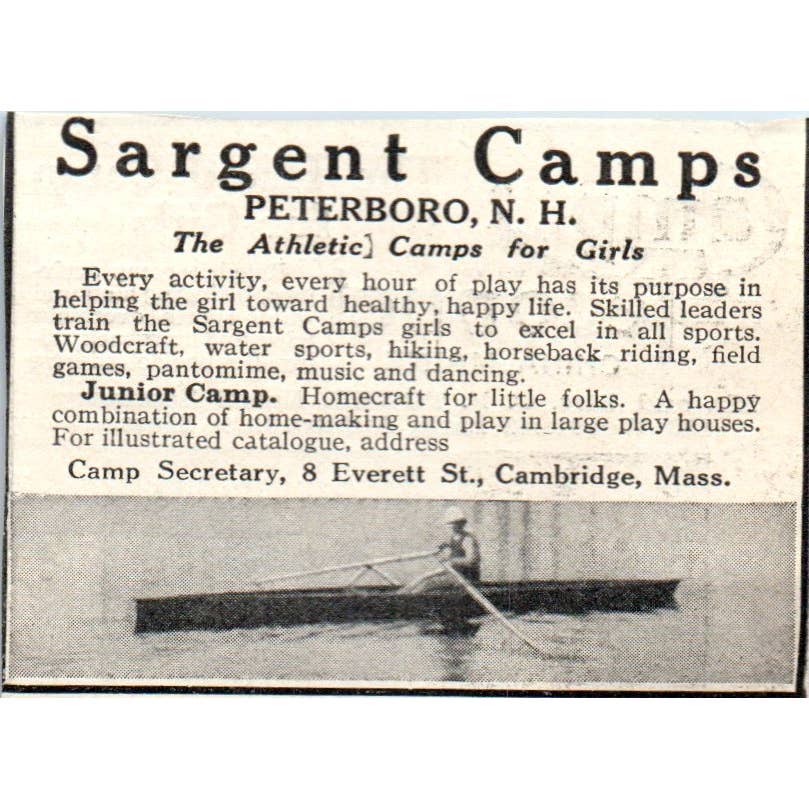 c1920 Harper's Ad - Teconnet Island Camp for Girls C.F. Towne China ME EA3-2