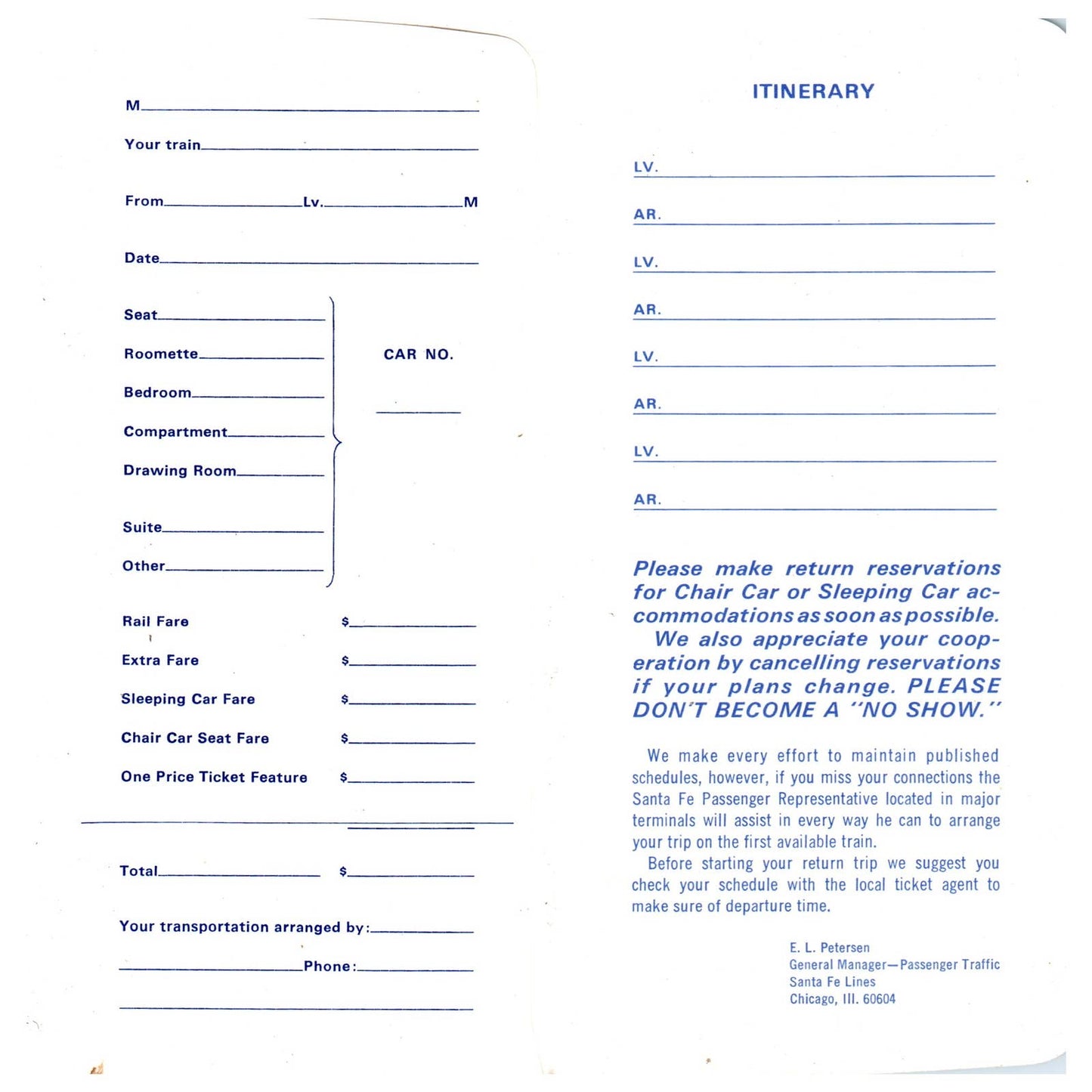 1960s Santa Fe Railway Chief Way Chicago Texas California Ticket Envelope SE4