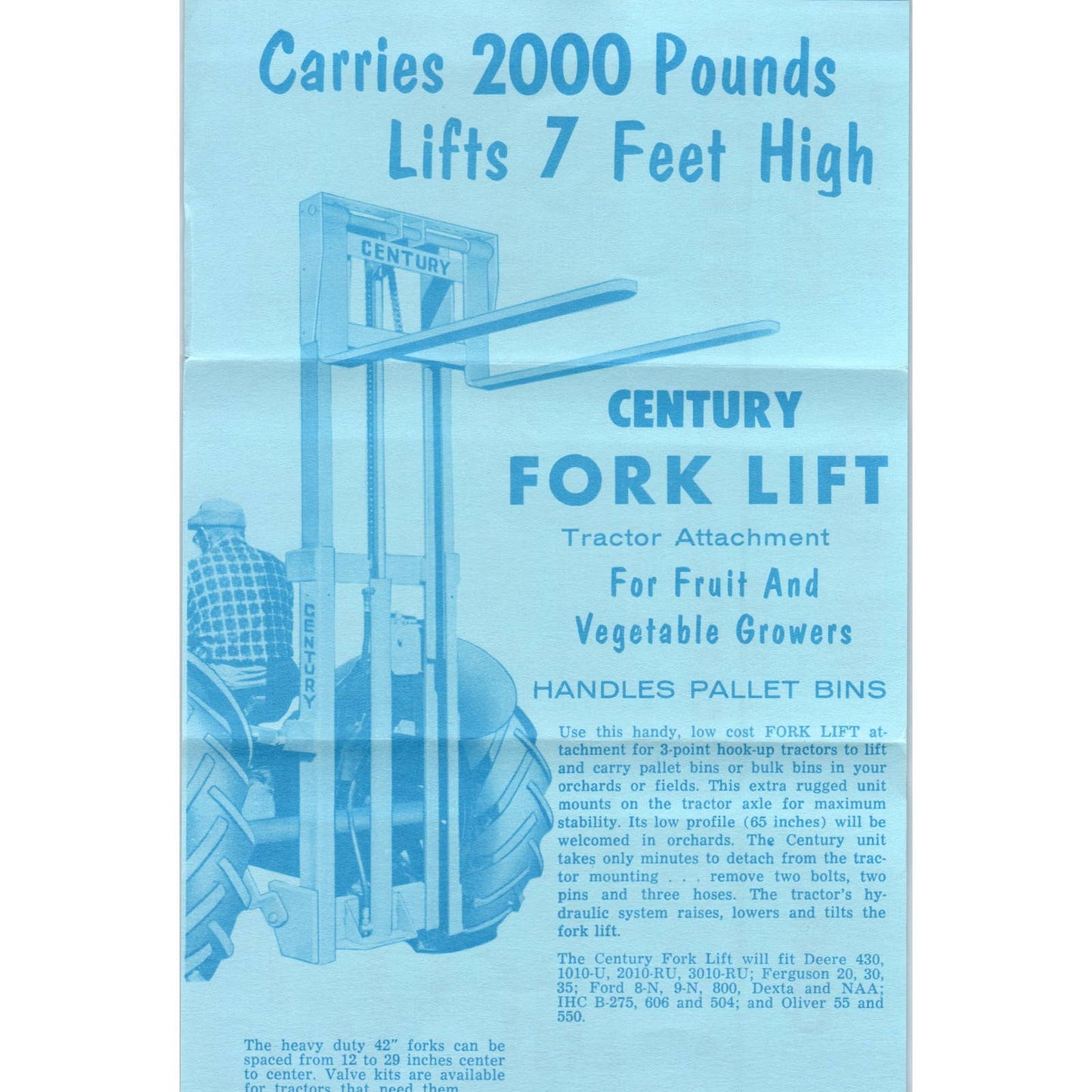 Vintage Fold Out Brochure Century Fork Lift Tractor Attachment SE5-2