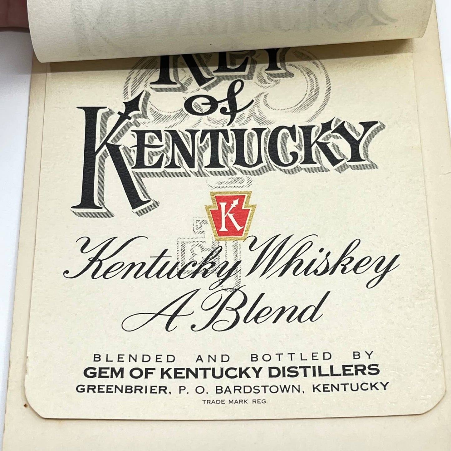 Key of Kentucky Whiskey Label Set of 3 Gem of Kentucky Distributors Greenbrier