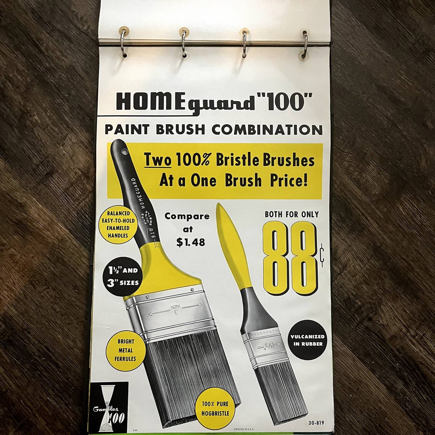 1960 HomeGuard Paintbrushes Gambles 100 Store Display Advertising Poster 13.5x20