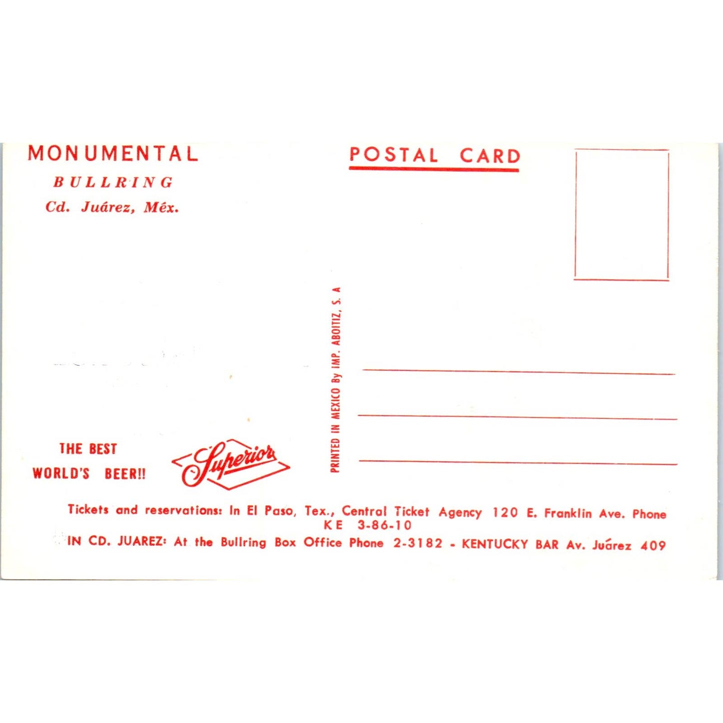 Bullfights '67 Manolo Martinez Monumental Bldg Juarez Mexico Postcard TJ9-P2