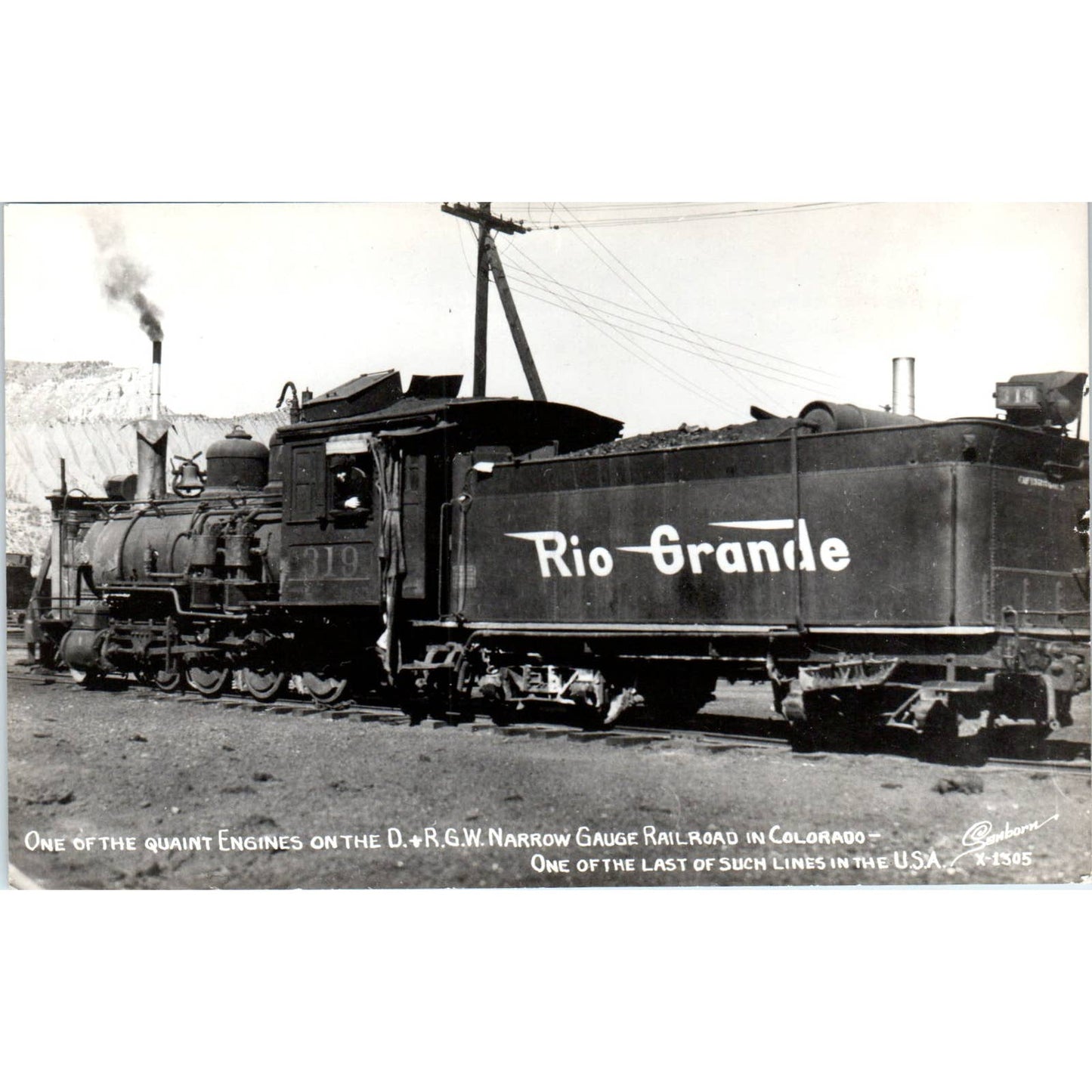 D & RGW Narrow Gauge RR Colorado Train Engine - Original RPPC Postcard TJ9-P1
