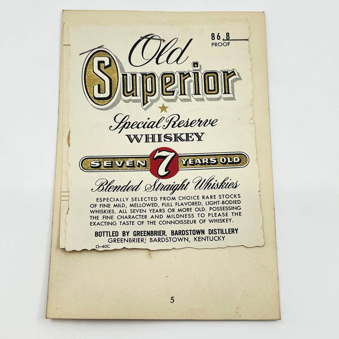 Old Superior Whiskey Label Set of 2 Greenbrier Bardstown Distillery Kentucky