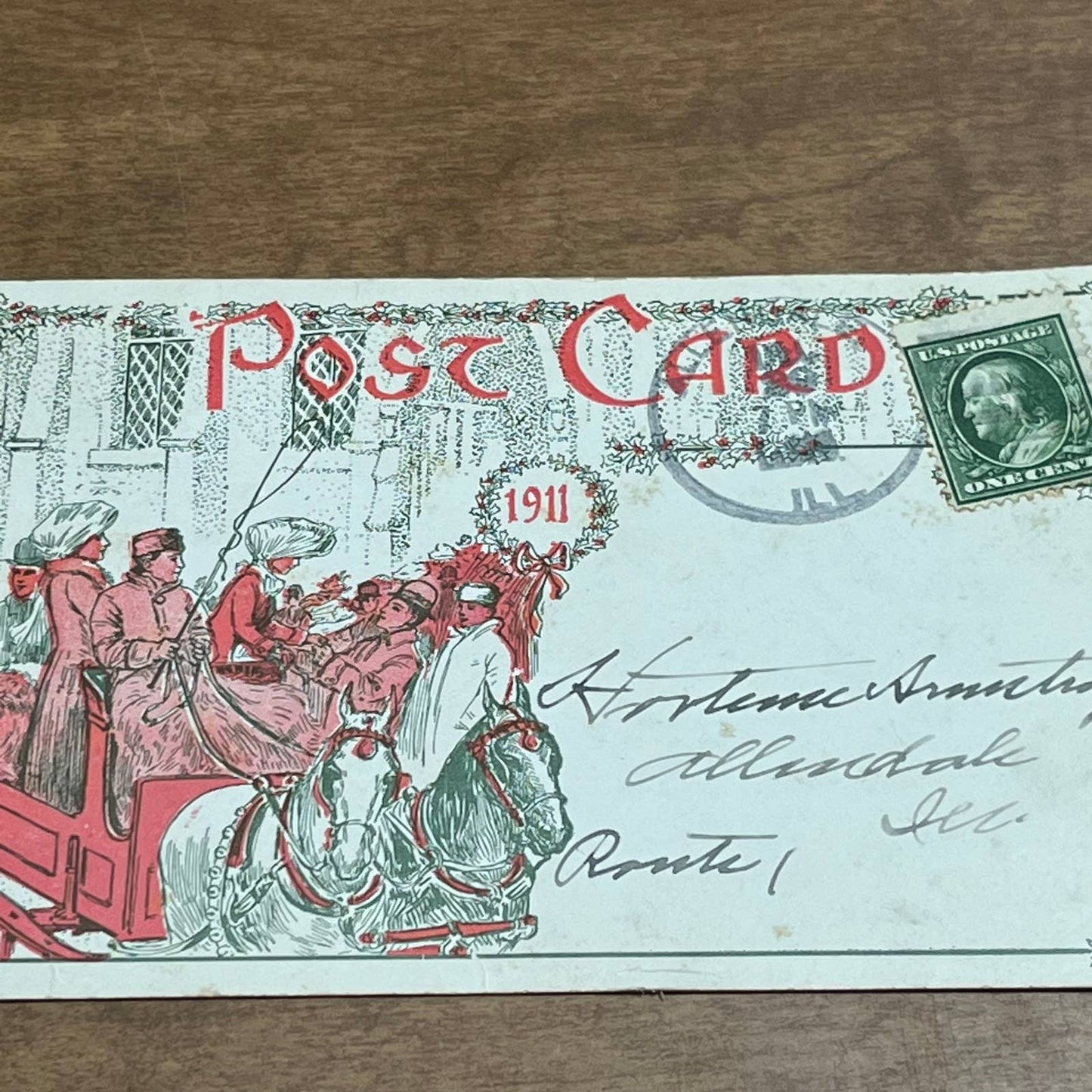 c1910 Young People’s Weekly Christmas Postcard and Letter Horse & Sleigh PA2