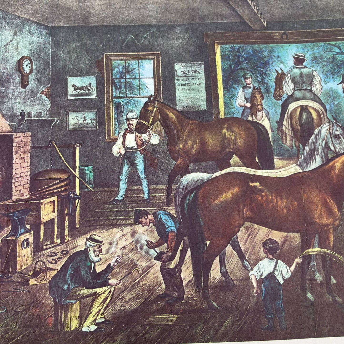 CURRIER & IVES Art Print Trotting Cracks At Home mid 1800s Farrier Shoer FL5