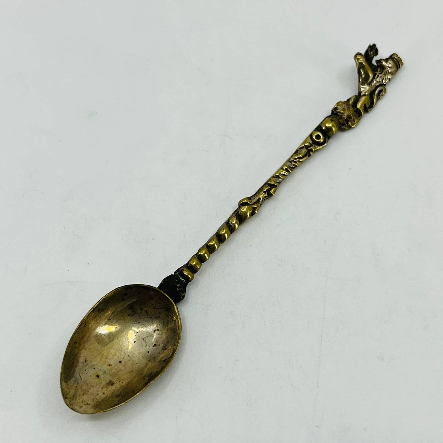 Vintage ITALY Collector Souvenir Spoon 4.25" Silver/Brass Winged Crown Lion SB7