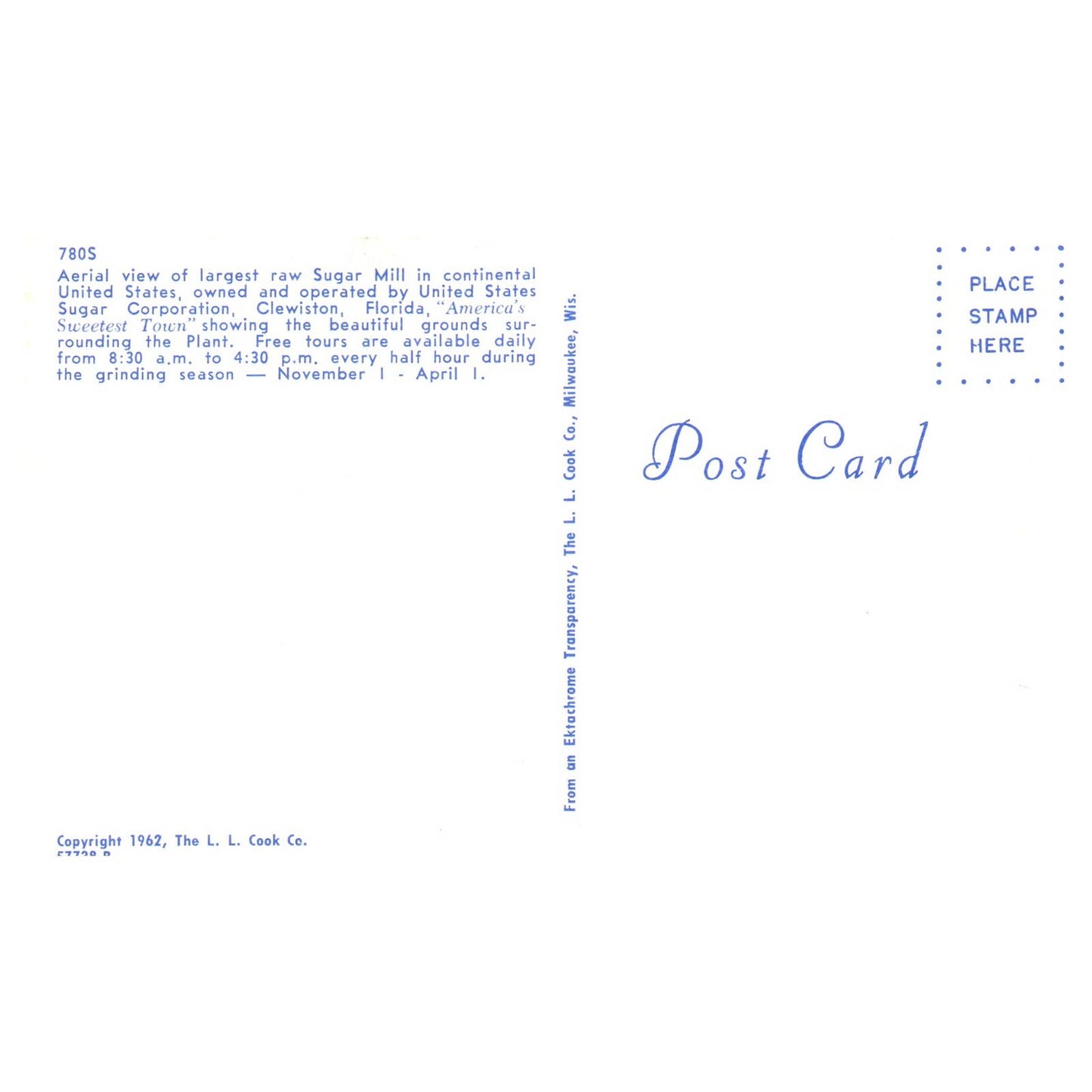 Vintage Postcard - Largest Raw Sugar Mill in US Clewiston Florida TJ6-1