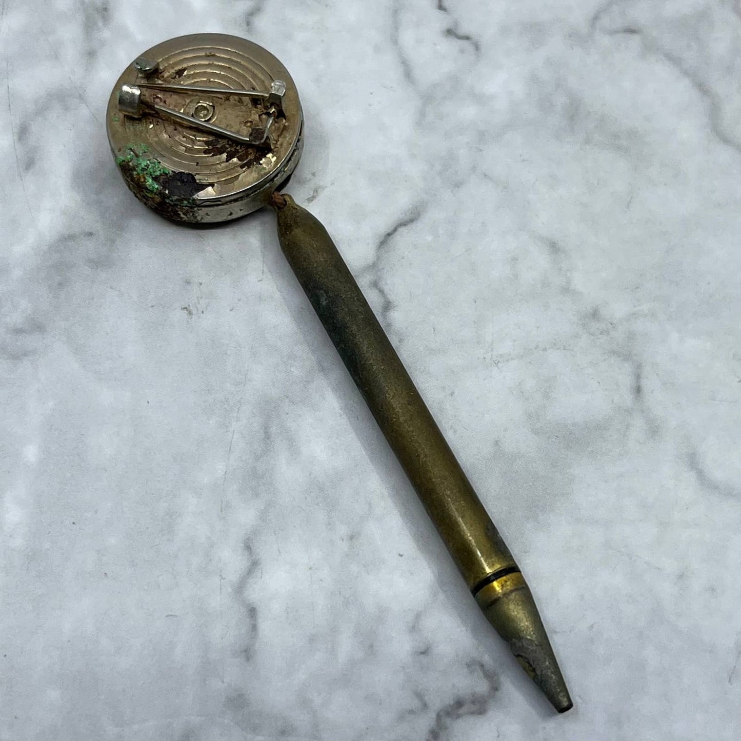 Vintage Retractable Chain Brooch Pin With Mechanical Lead Pencil Gold Tone SE7