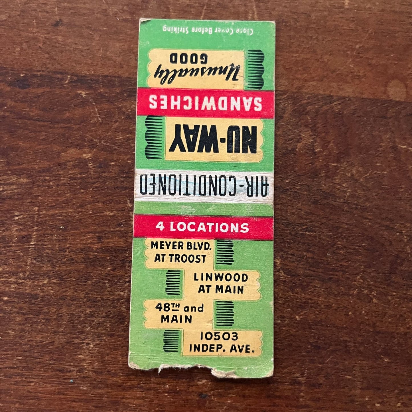 Nu-Way Sandwiches Drive-In Advertising Matchbook Cover SB3-M4