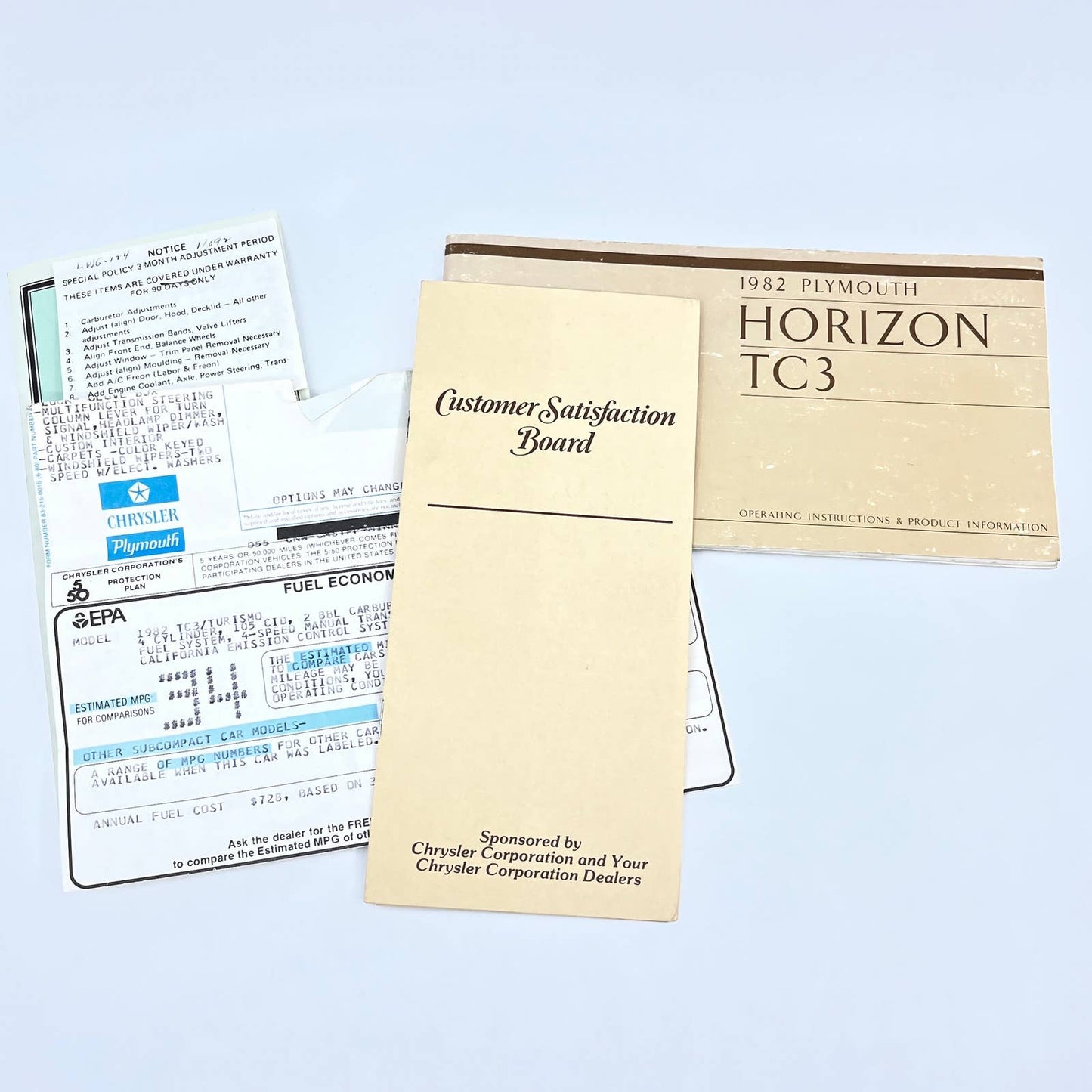 1982 Plymouth Horizon TC3 Manual and New Car Inserts Chrysler TF6
