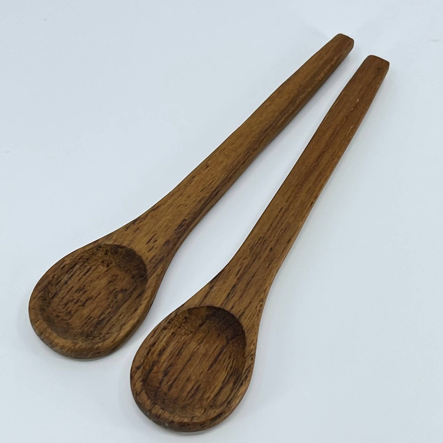 Vintage Handmade Solid Oak Wooden Scoop Set of 2 Spoons 6” SC9