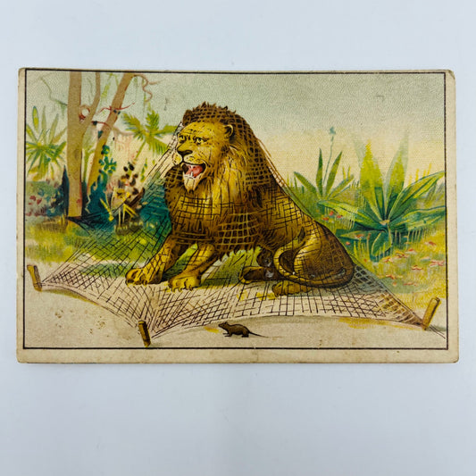 1880s Trade Card Commonwealth Life Insurance Louisville KY Lion & Mouse AH9-M8