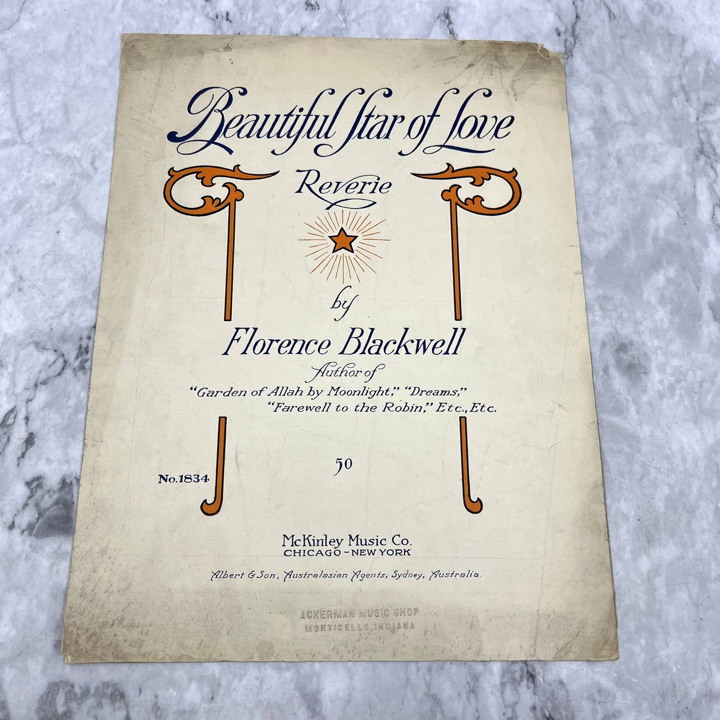 Beautiful Star of Love Florence Blackwell 1919 Sheet Music TK2-SM