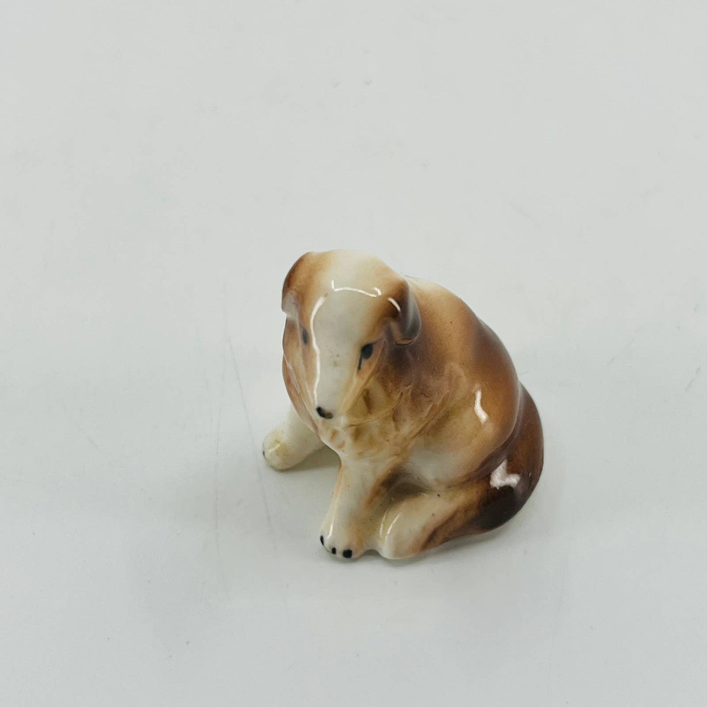 Vintage Collie Dog Figurine Hand Painted Bone China 1.25” SA5