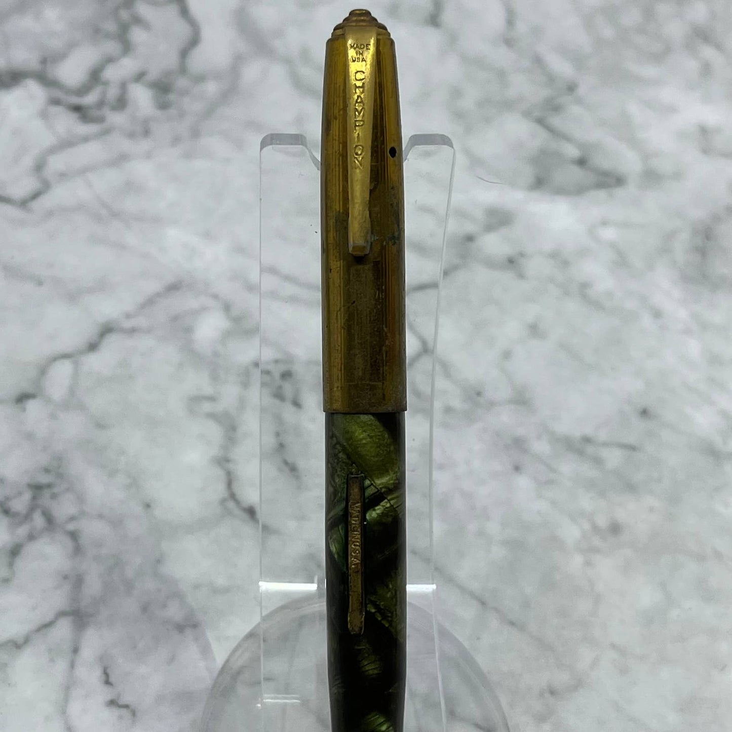 Vintage CHAMPION Marbleized Green Celluloid Fountain Pen Lever Fill SE6