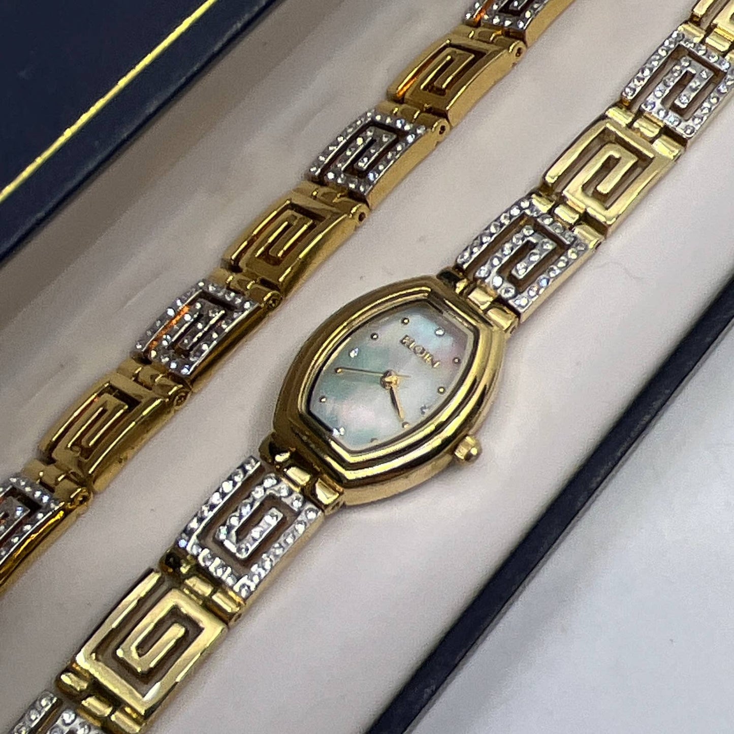 Elgin® Womens Greek Key Crystal Watch and Bracelet Set TI3
