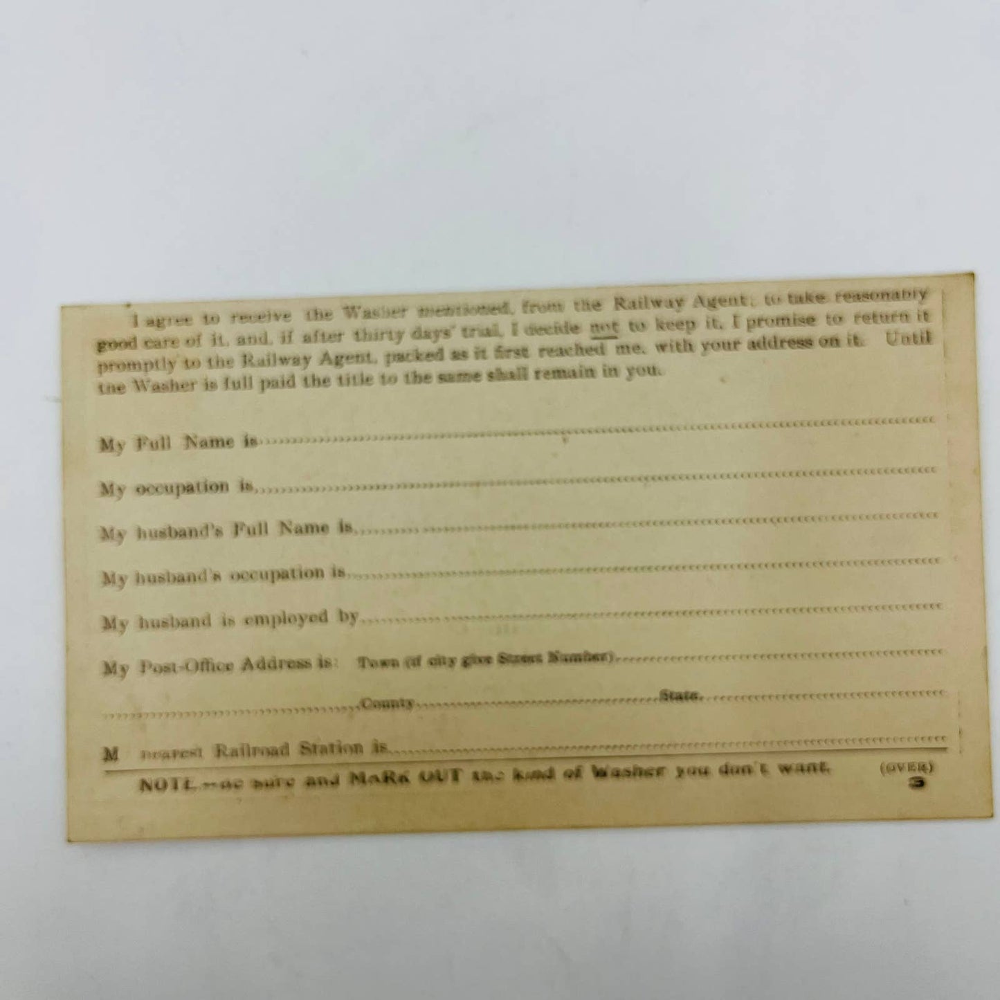 Antique c1900 Advertising Calling Card 1900 Washer Company Binghamton NY EA1