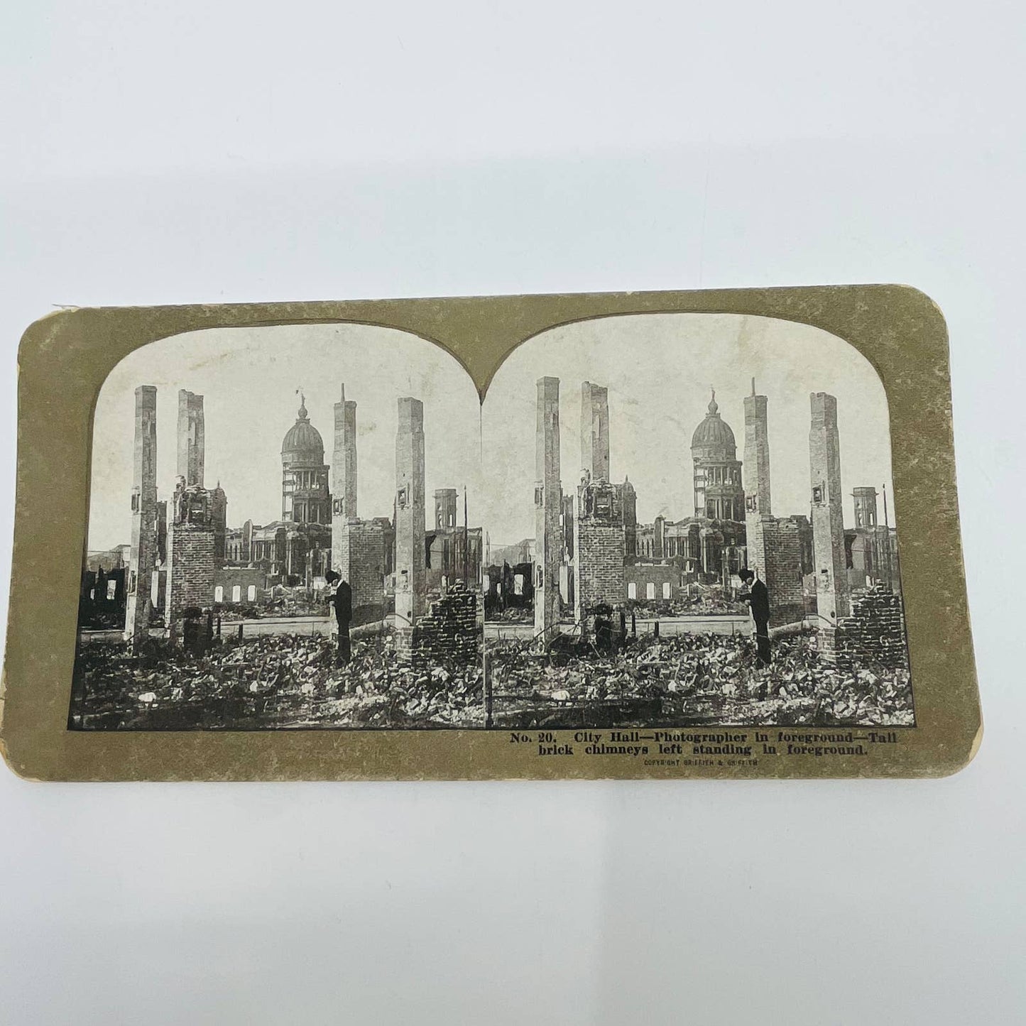 1906 Stereoview Card View of San Francisco Earthquake Photographer In Wreckage