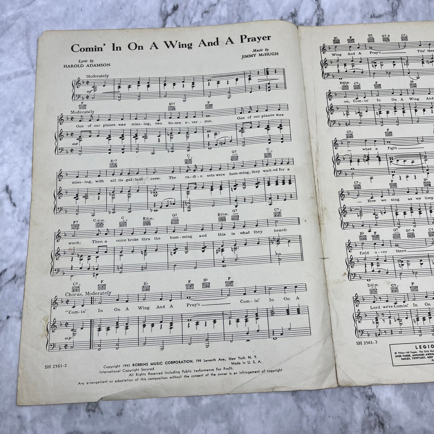 Comin' in on a Wing and a Prayer Sheet Music Lanny Ross Harold Adamson 1943 V38