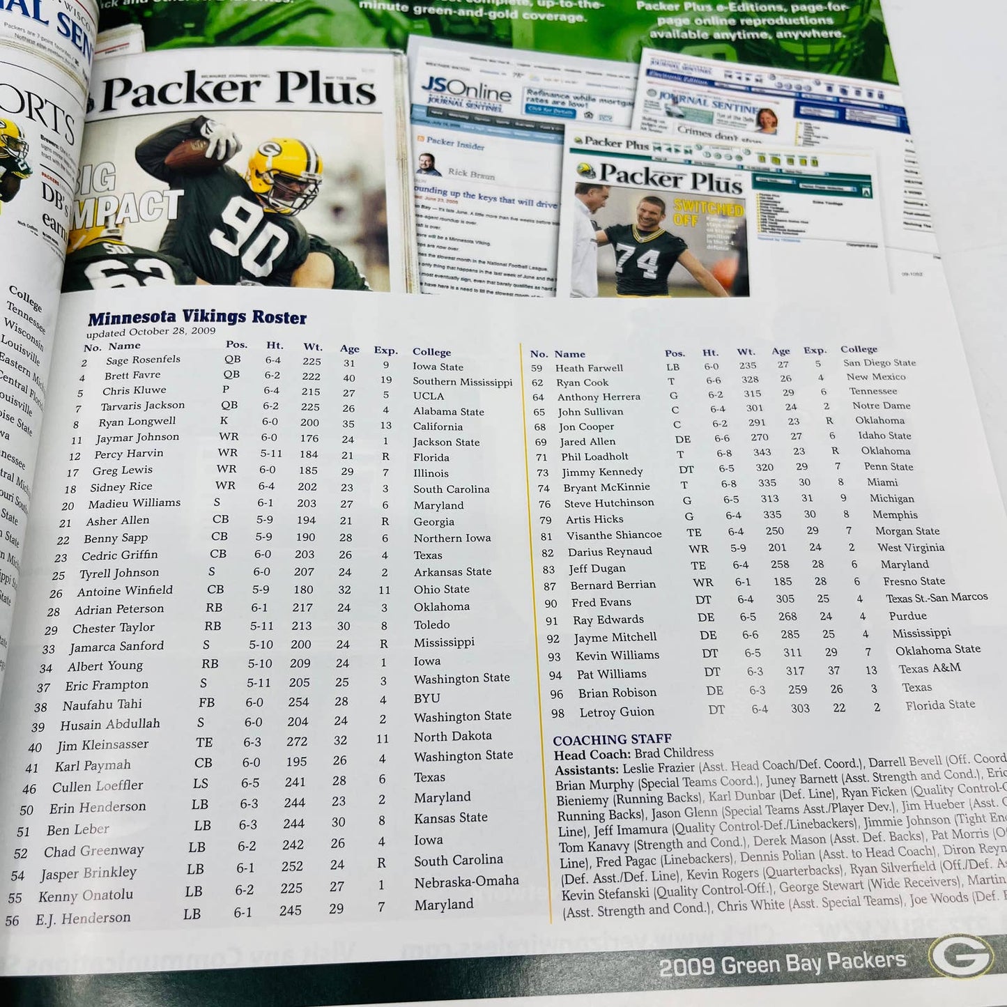 2009 GREEN BAY PACKERS program GAMEDAY vs VIKINGS Favre Returns to Lambeau BA4