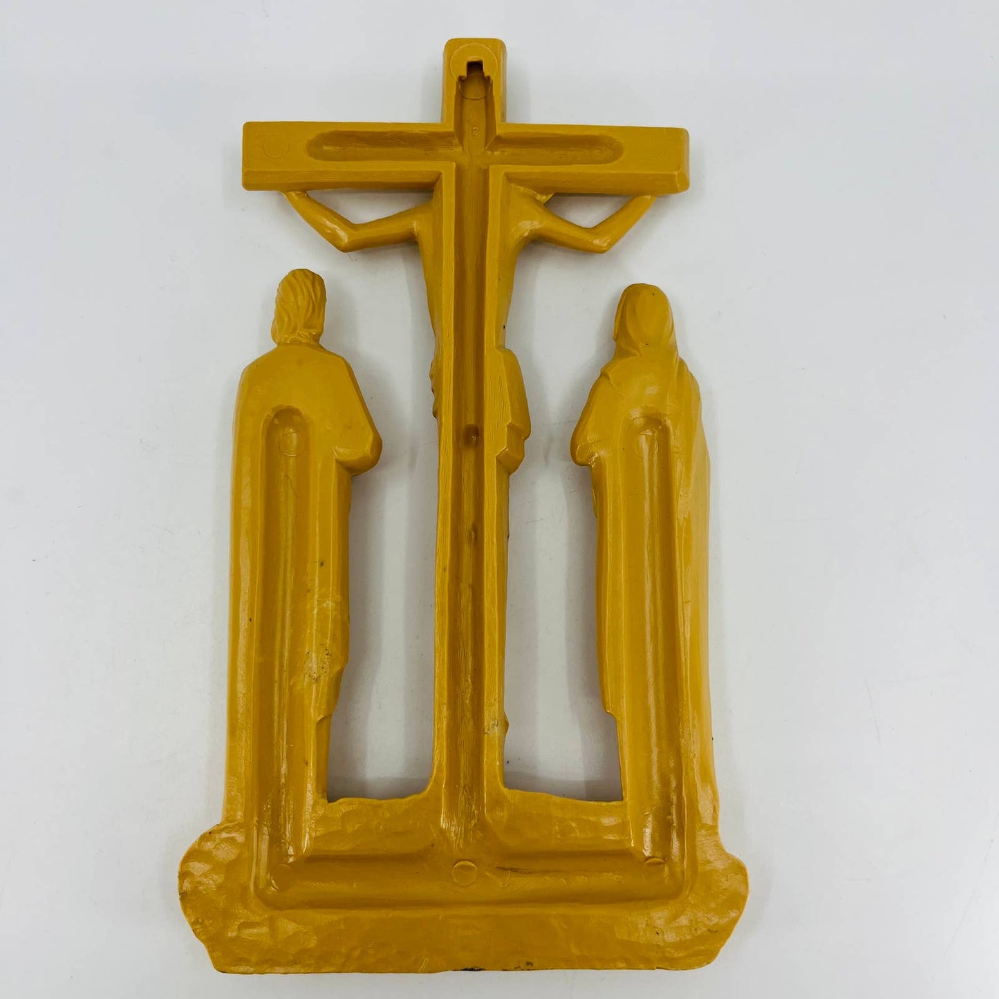 Vintage 1960s RESIN Crucifixion of Jesus Christ Mary Joseph WALL HANGING 7" TD2