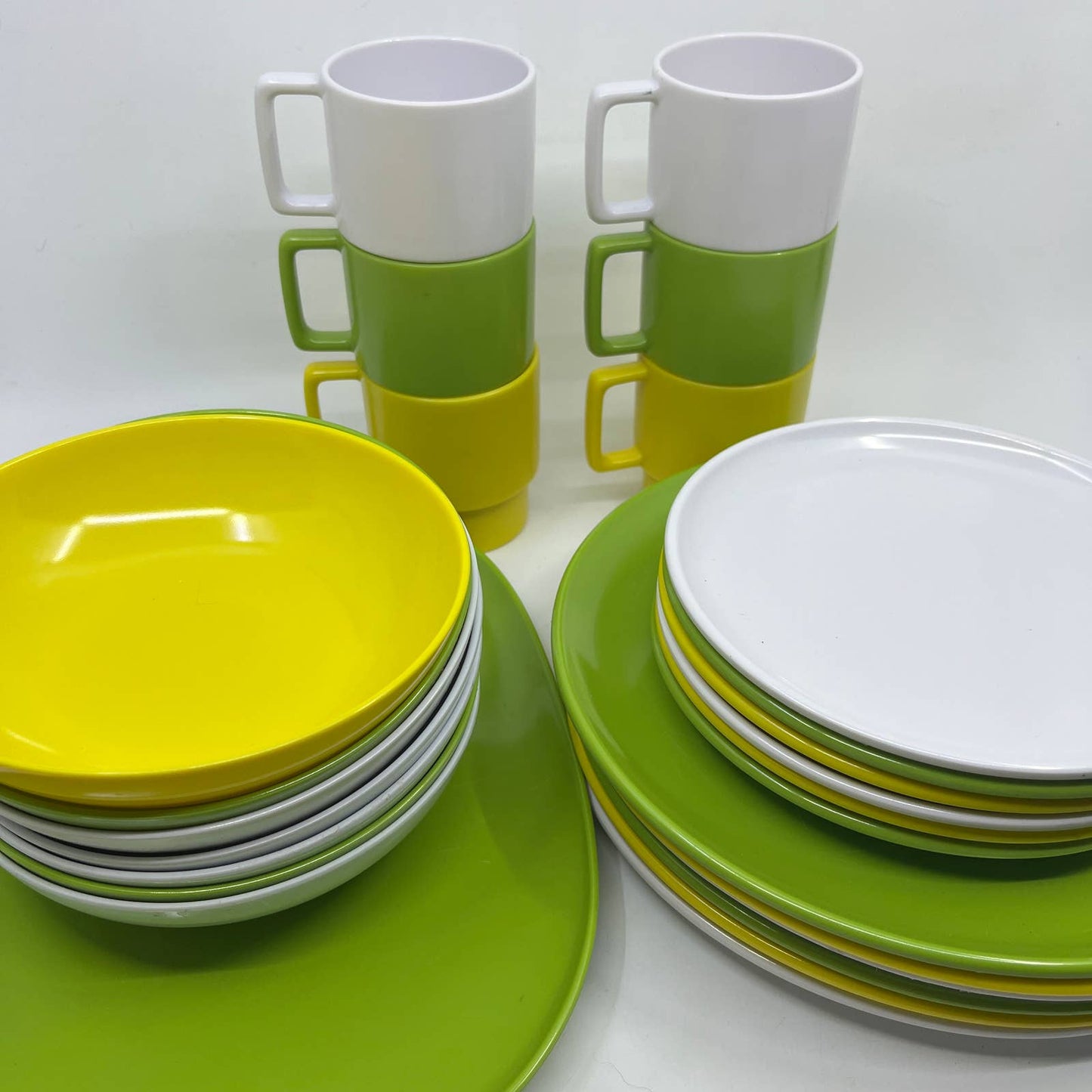 1960s Retro MCM Epicure TexasWare Melmac Melamine Yellow White Green Dishes TI1