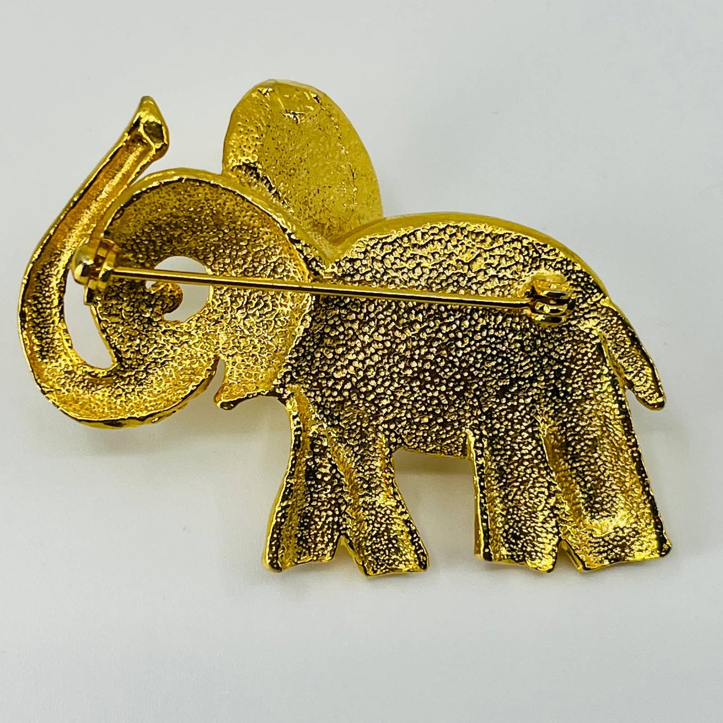Vintage MCM Elephant Brooch Gold Tone White Enamel SA6