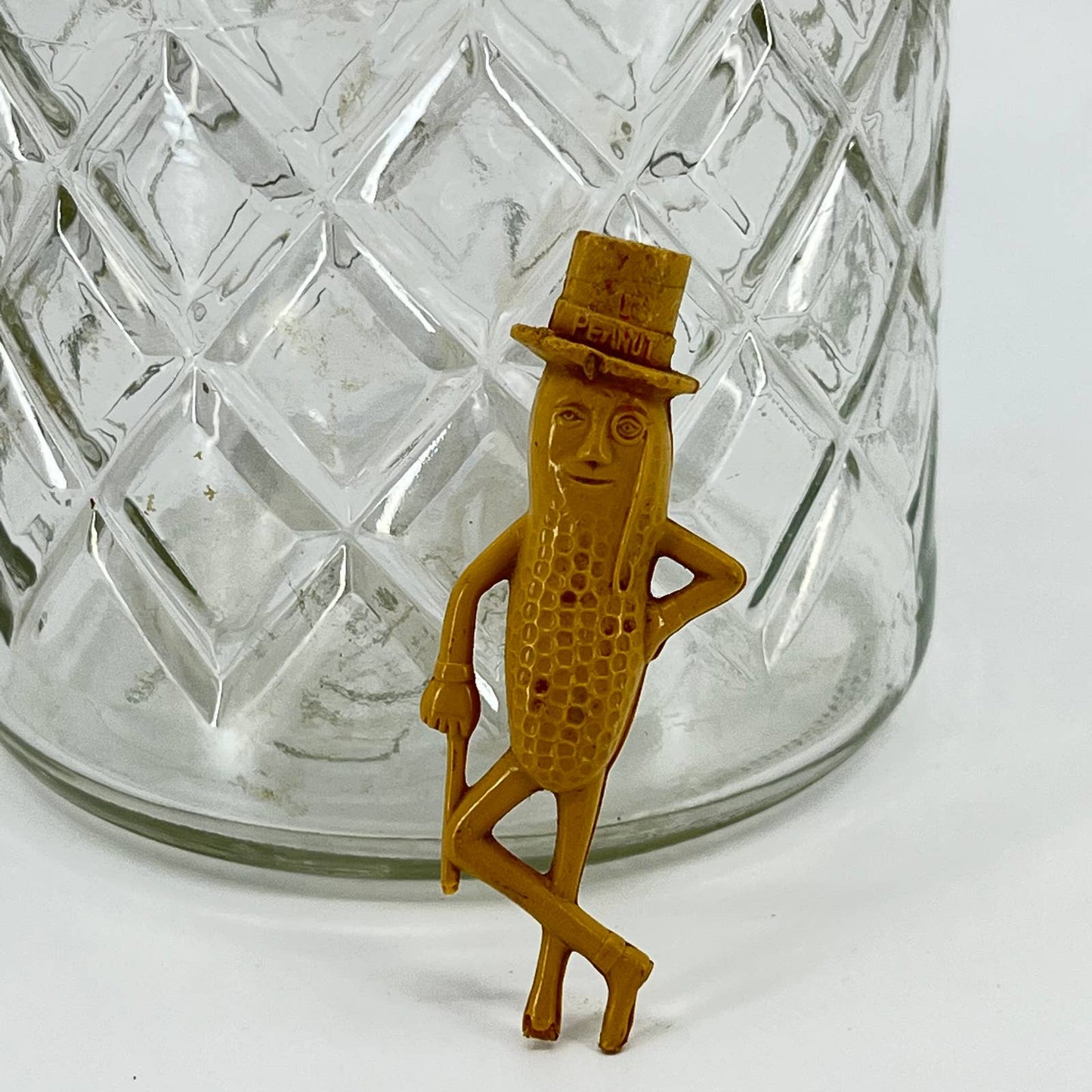 Planters Peanuts Cut Glass Canister Jar with Lid & Mr. Peanut Whistle TD8