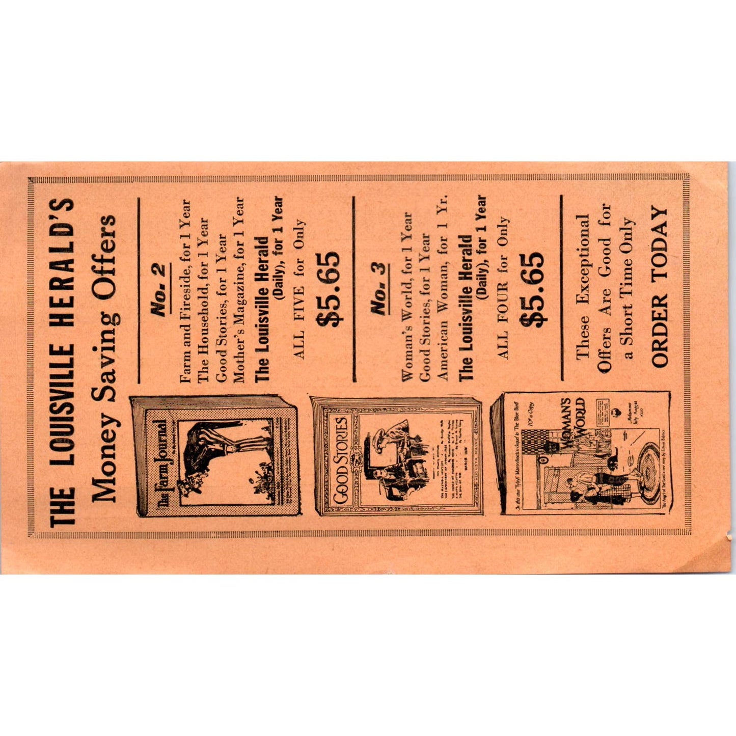 1922 Louisville Herald Reading Club Magazine Subscription Order Form SE4