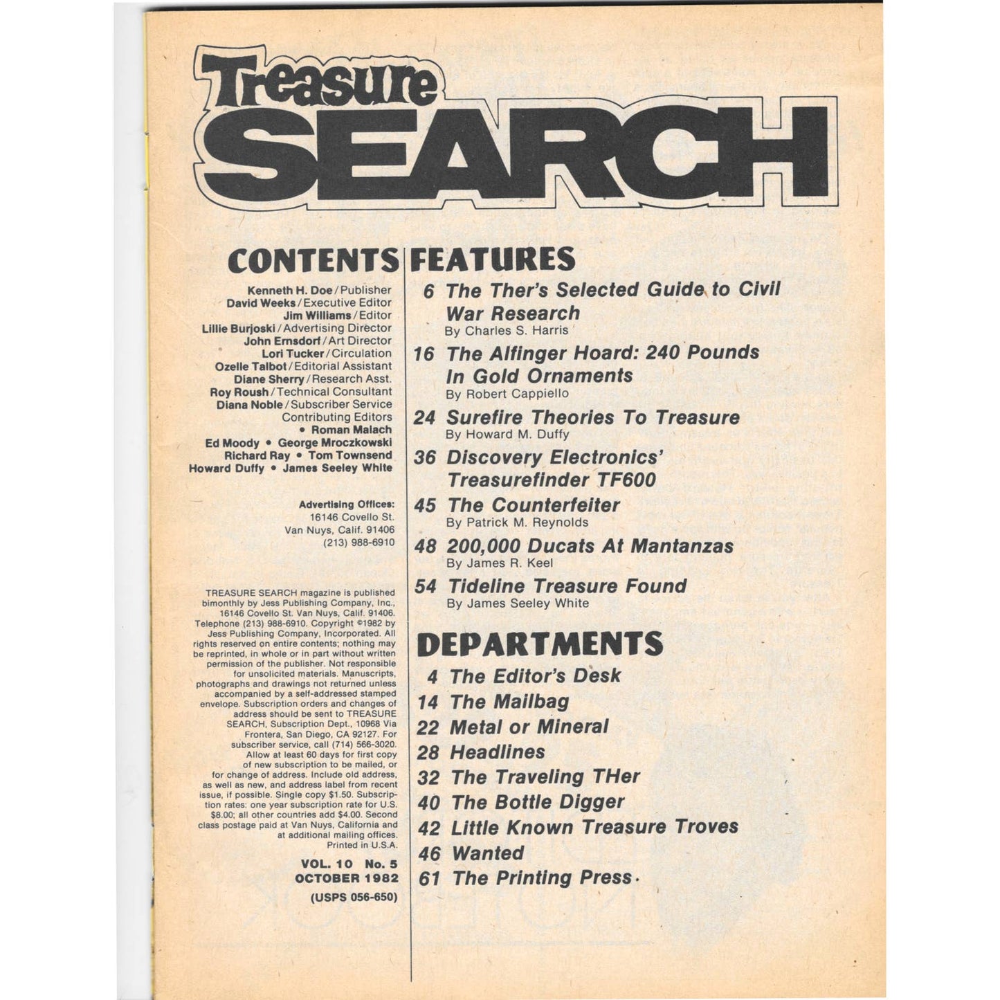 Treasure Search Magazine 1982 October Metal Detecting Gold Diamonds M2