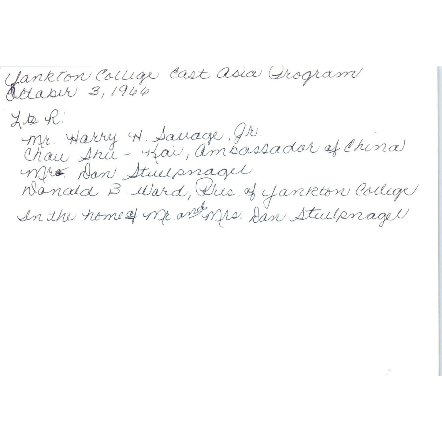 Shu-Kai Chow Chinese Ambassador, Harry Savage 1966 Original Photo 5x7 TK1-P5