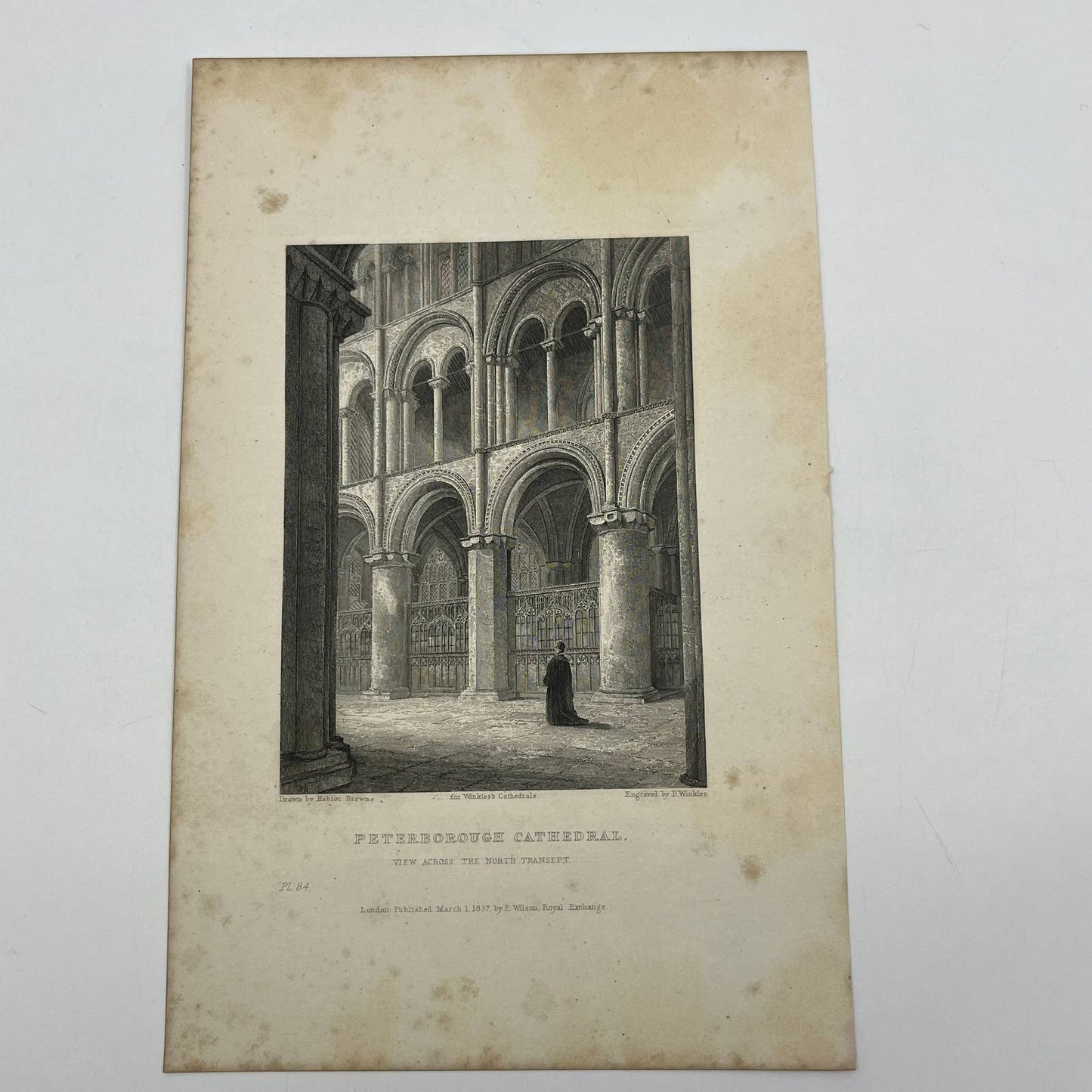 1836 Original Engraving Peterborough Cathedral View Across North Transept AC4