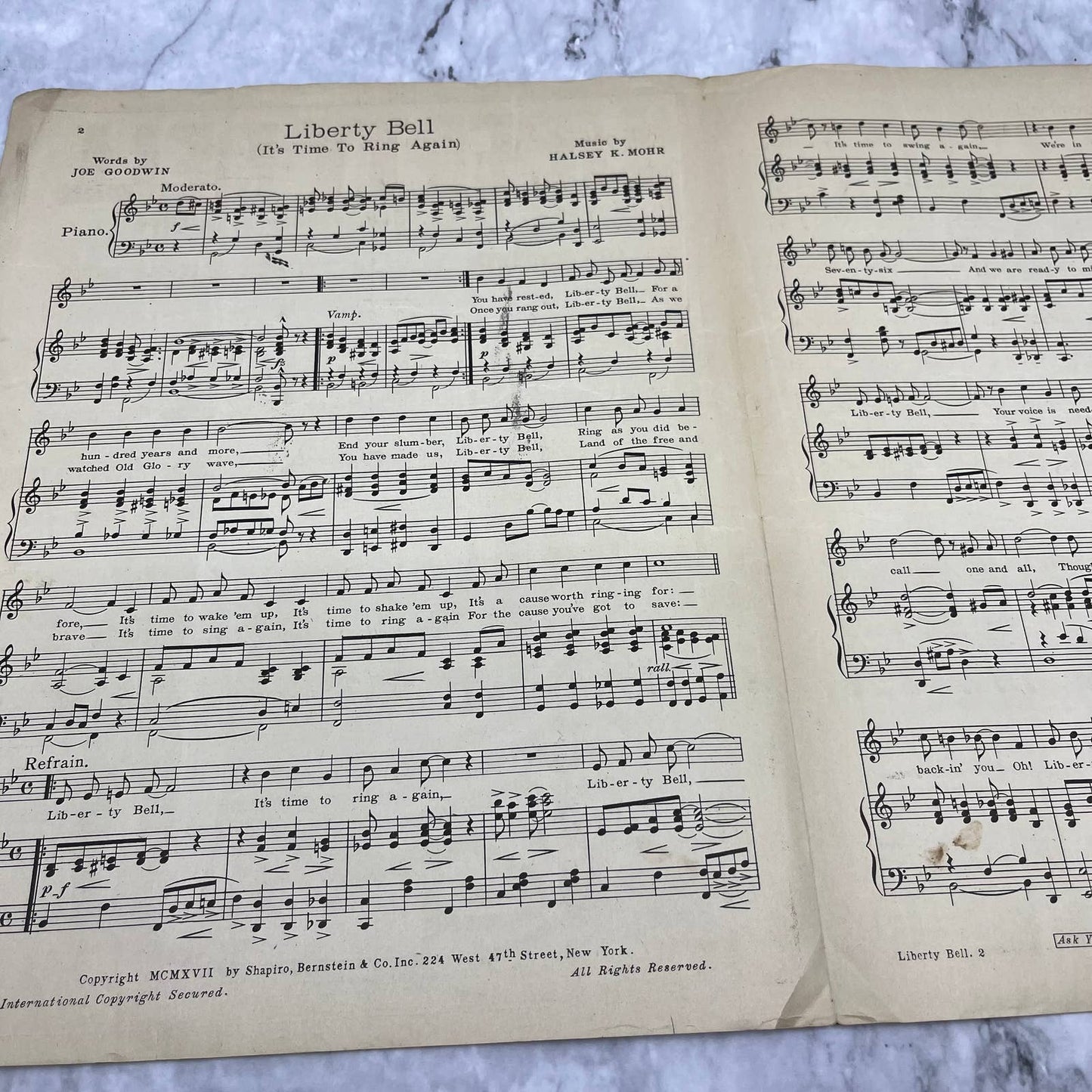 1917 Liberty Bell (It's Time To Ring Again) Antique Sheet Music Mohr TJ4