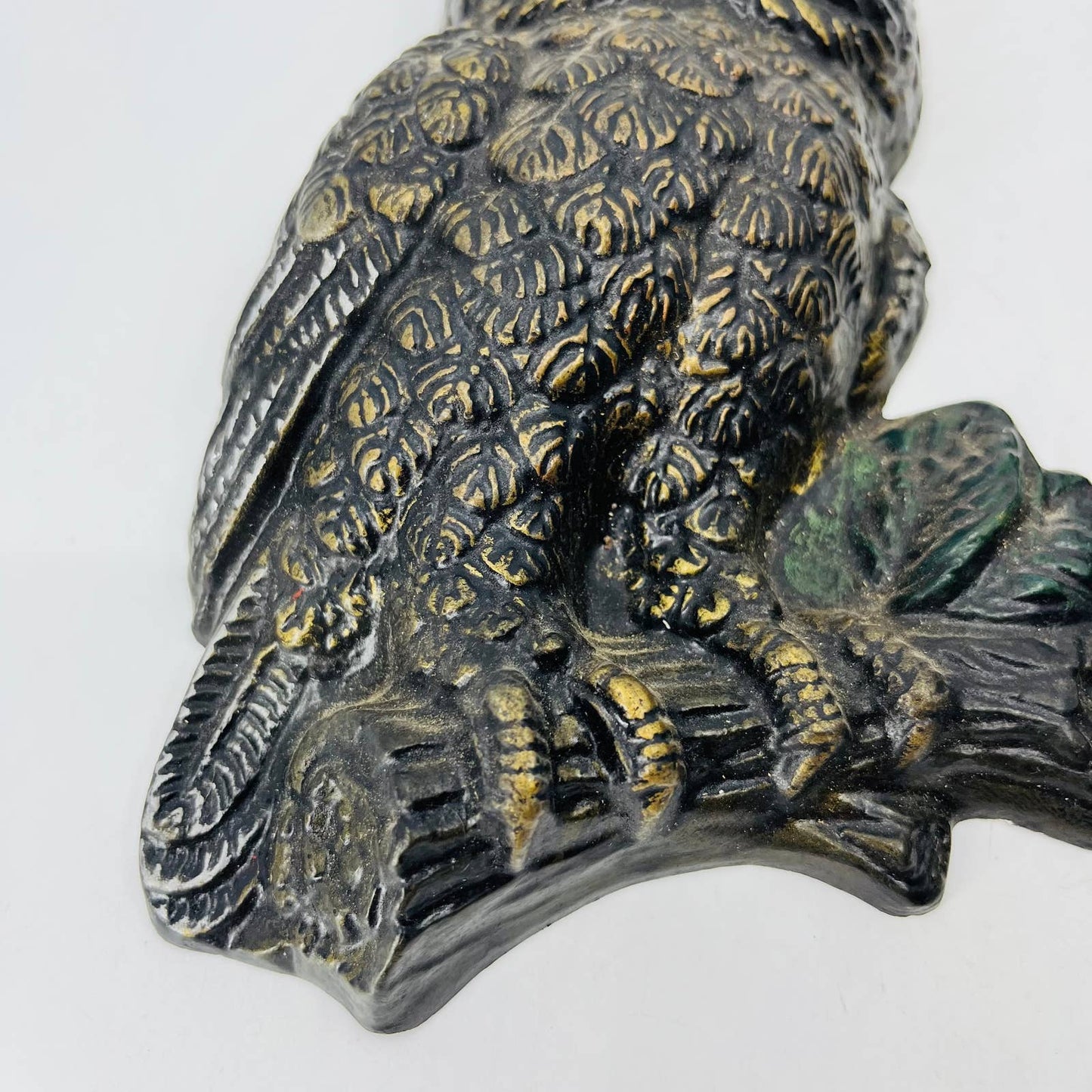 MCM Chalkware Owl Set of 2 Wall Art Mid-Century Modern Black & Gold 7.5” TC6