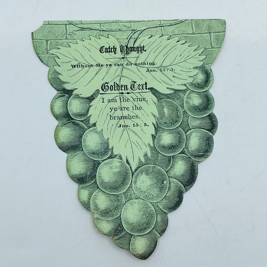 1880s Victorian Holy Prayer Card Die Cut Engraving John 15:5 Grapes Vine SAH9-H7
