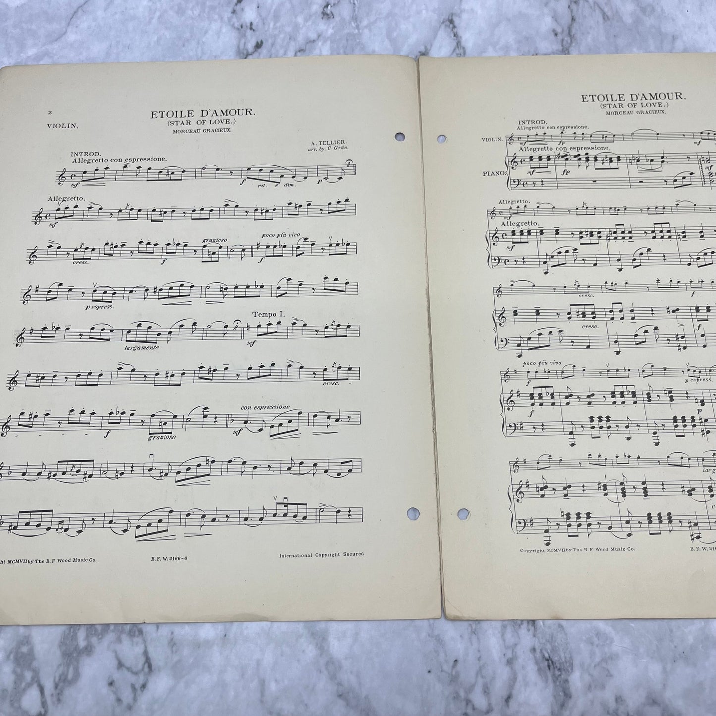 1907 EToile D'Amour Sheet Music Morceau Gracieux A. Teller Piano V41-1