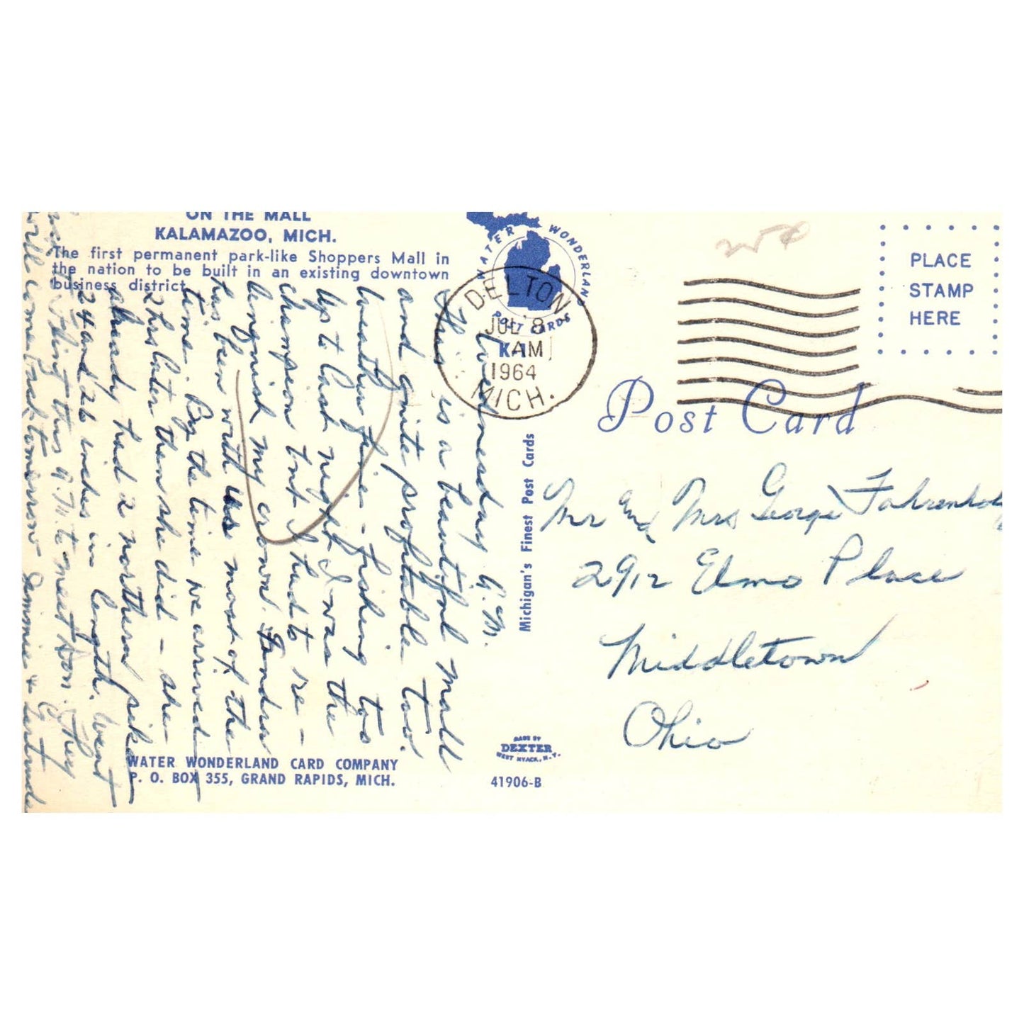 Vintage Postcard - On The Mall - Kalamazoo Michigan AD9