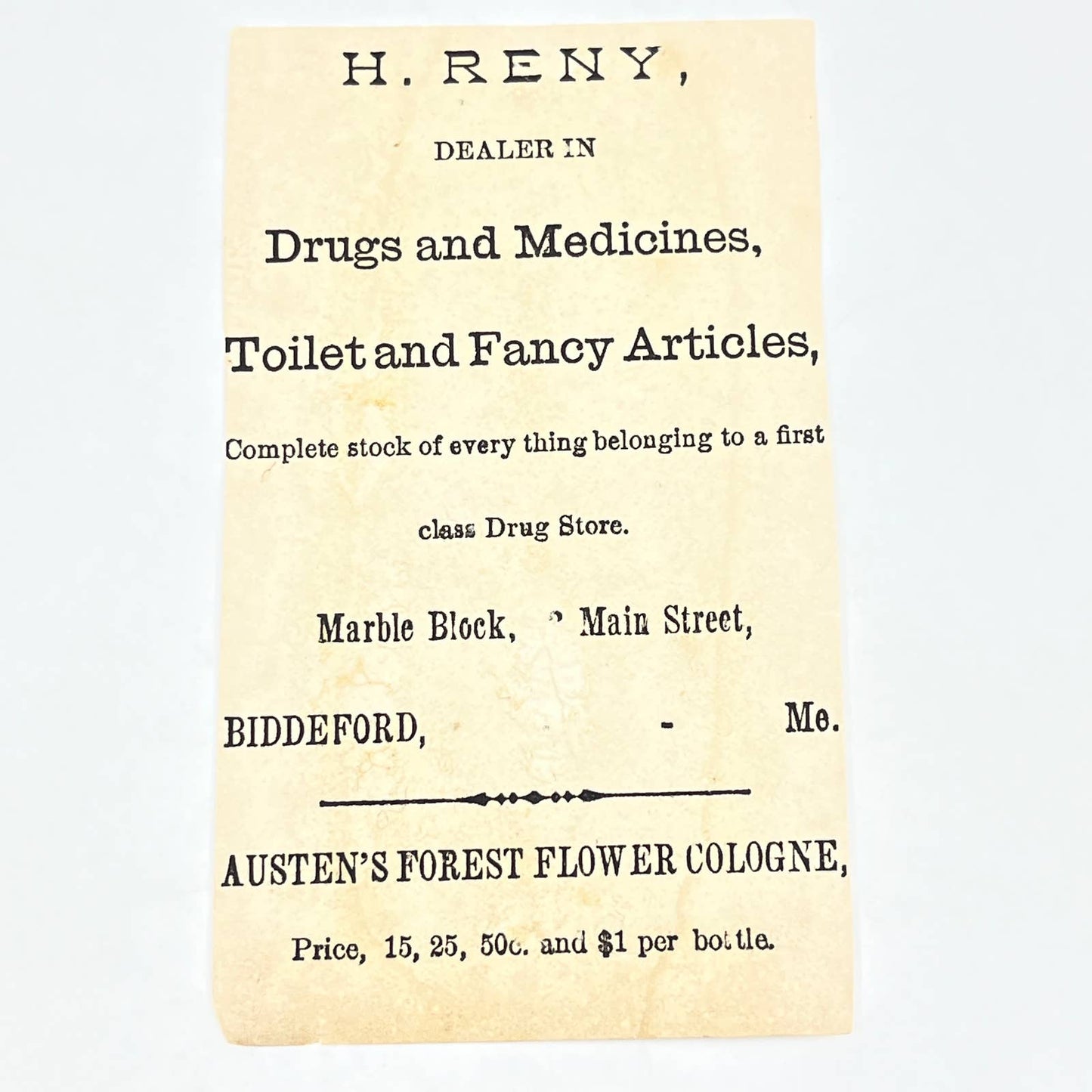 1880s Trade Card Austen's Forest Flower Cologne H. Reny Biddeford ME AC2