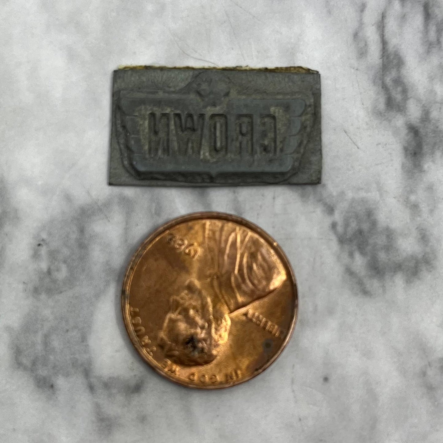 Vintage Printing Letterpress Printers Block Plate Art Deco Crown Logo TJ56