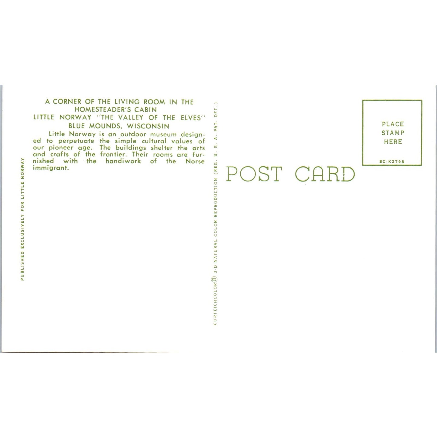 Cabin Living Room Little Norway Blue Mounds Valley of the Elves WI Postcard PB9