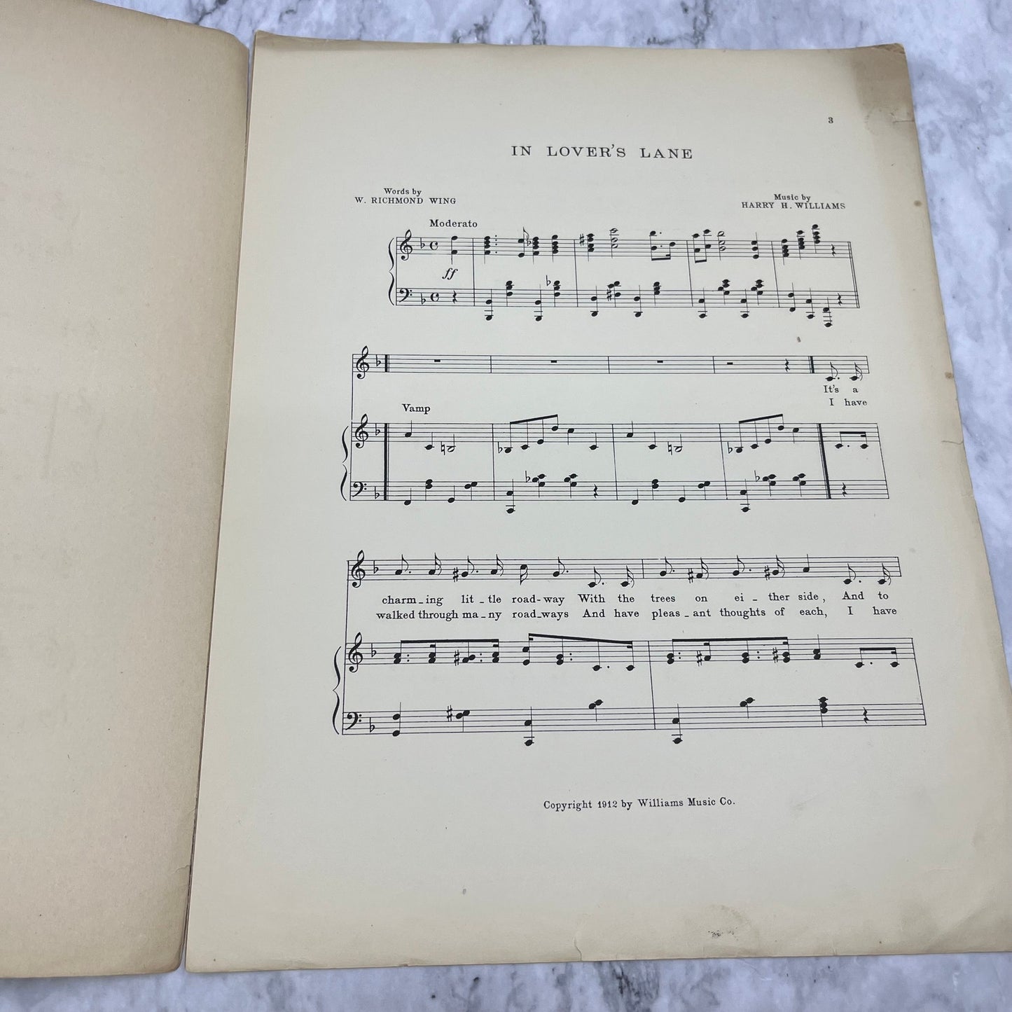 In Lover's Lane, Ida Gunther photo, 1912, Vintage Sheet Music V41-1